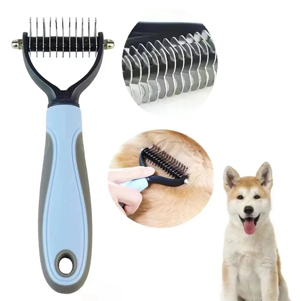 Professional Pet Deshedding Brush 2 Sided Dematting Dog Comb Cat Brush Rake Puppy Grooming Tools Undercoat Shedding Flying Hair