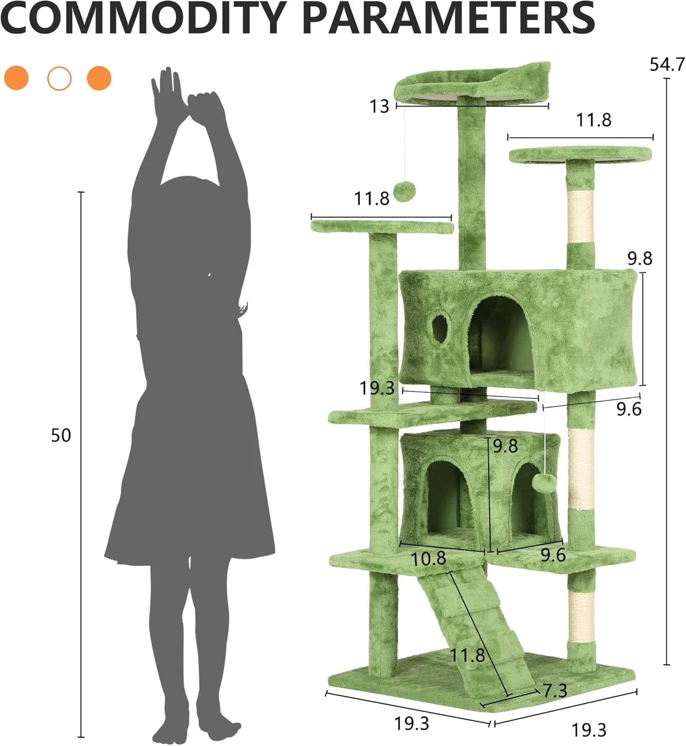 54 Inch Cat Tree Tower with Cat Scratching Posts and Funny Toys for Indoor Cats Play(Green)
