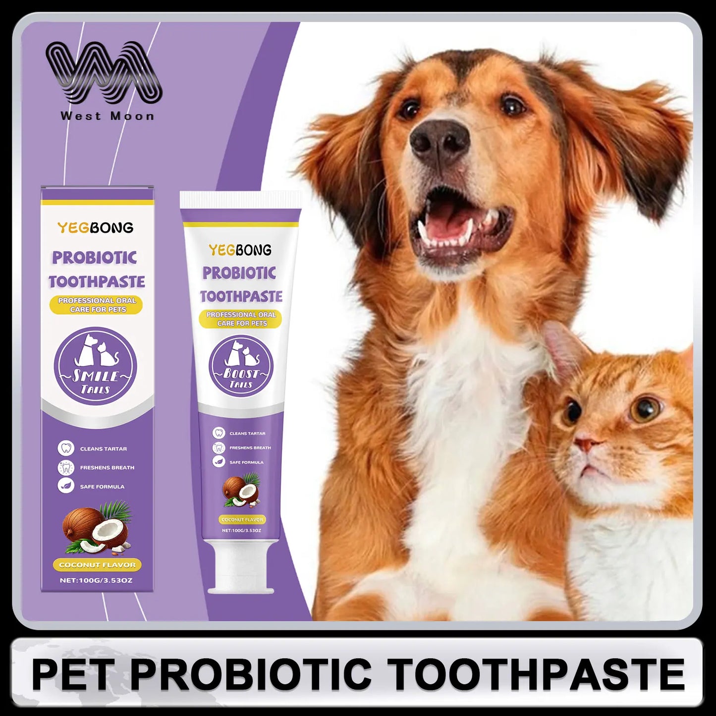 Pet Probiotic Toothpaste with Fresh Breath Formula Improve Bad Breath Cleaning Teeth Stains Reduce Dental Plaque Pet Oral Care