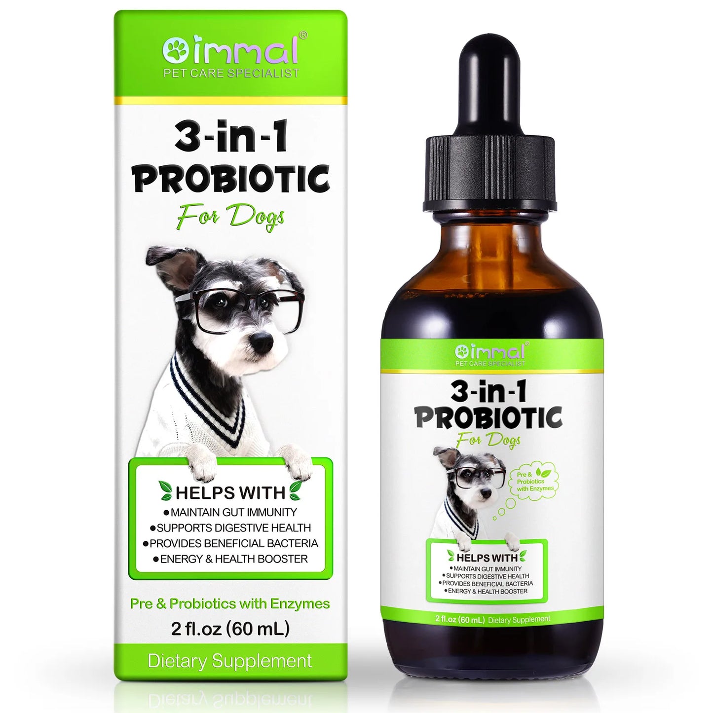3-in-1 Probiotics Pre & Probiotics with Enzymes for All Dogs Maintain Gut Immunity Support Digestive Provide Beneficial Bacteria