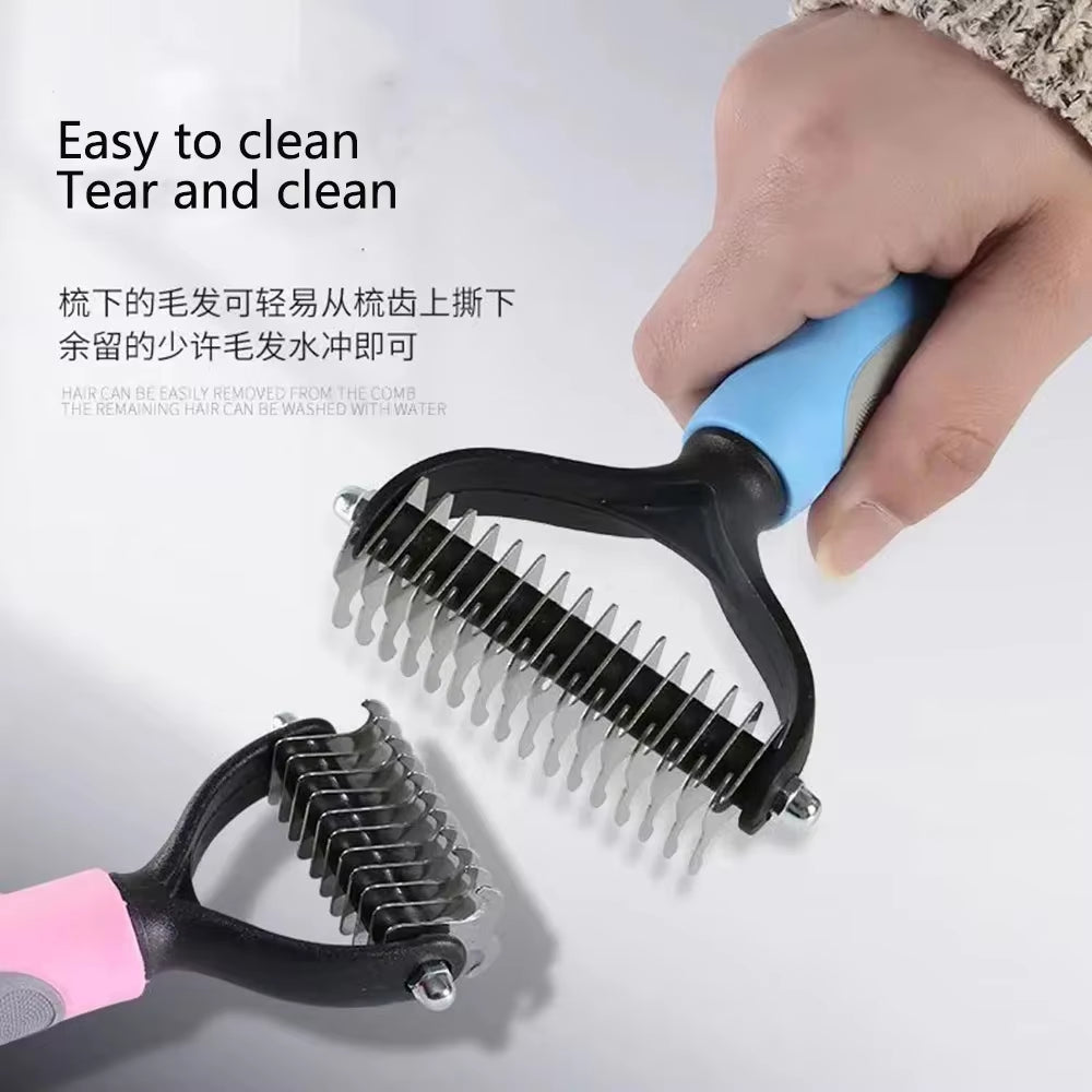 Professional Pet Deshedding Brush 2 Sided Dematting Dog Comb Cat Brush Rake Puppy Grooming Tools Undercoat Shedding Flying Hair