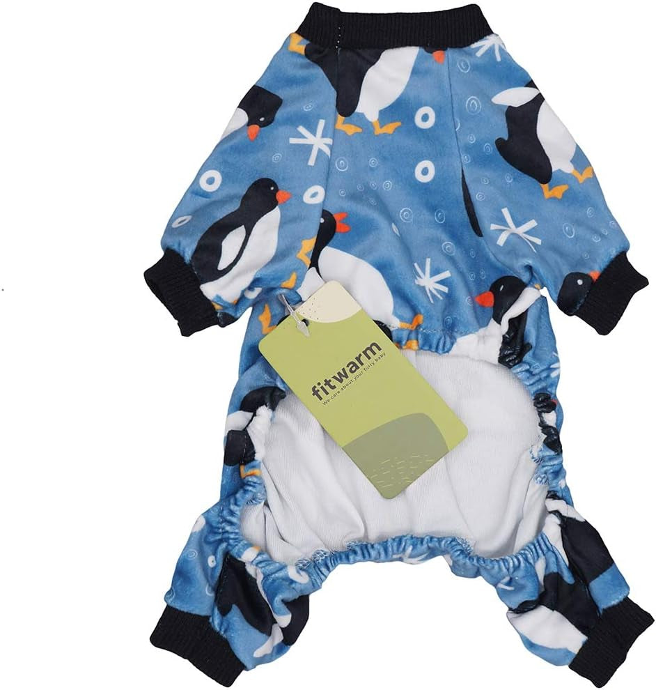 Penguin Thermal Pet Dog Pajamas Onesie Jumpsuit Stretchy Doggie Puppy Clothes Outift Lightweight Velvet (L, Light Blue)