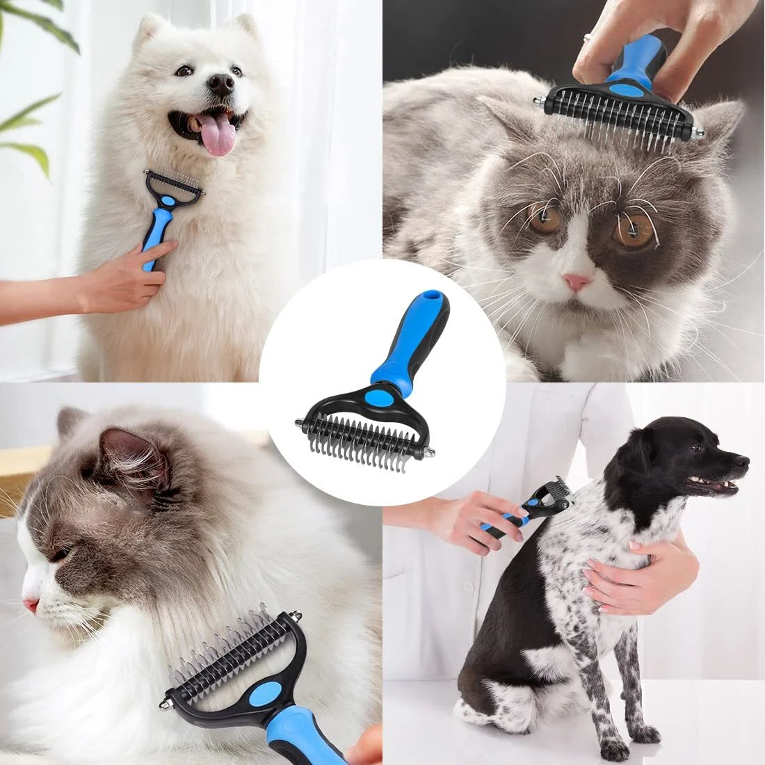 Undercoat Rake for Dogs Cats,Dog Shedding Brush for Long Haired Dogs,Double Sided Dog Deshedding Brush,Undercoat Brush for Dogs,Pet Grooming Brush for Dematting(Big,Blue)