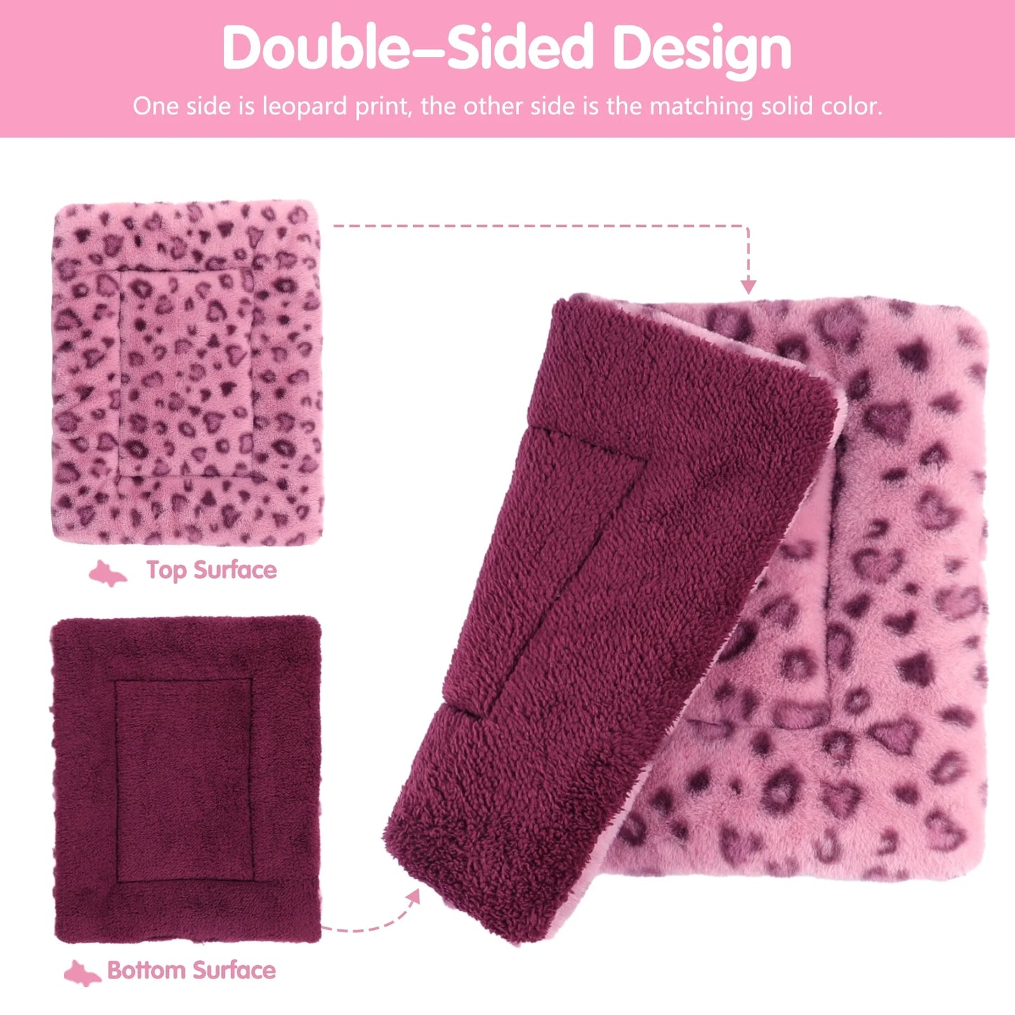 Pet Bed Crate Mat Reversible Pad Leopard Pattern for Cat Dog, Small