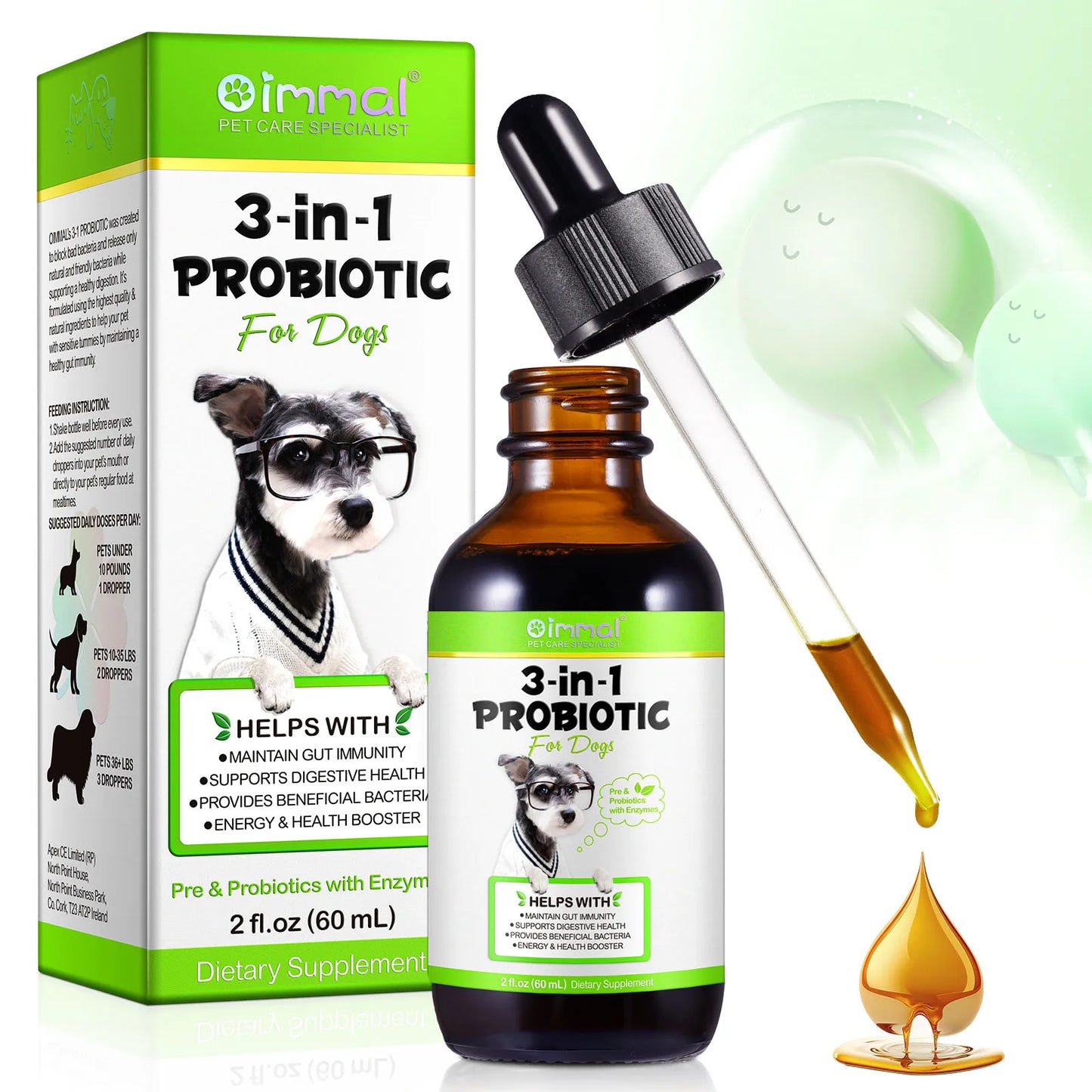 3-in-1 Probiotics Pre & Probiotics with Enzymes for All Dogs Maintain Gut Immunity Support Digestive Provide Beneficial Bacteria