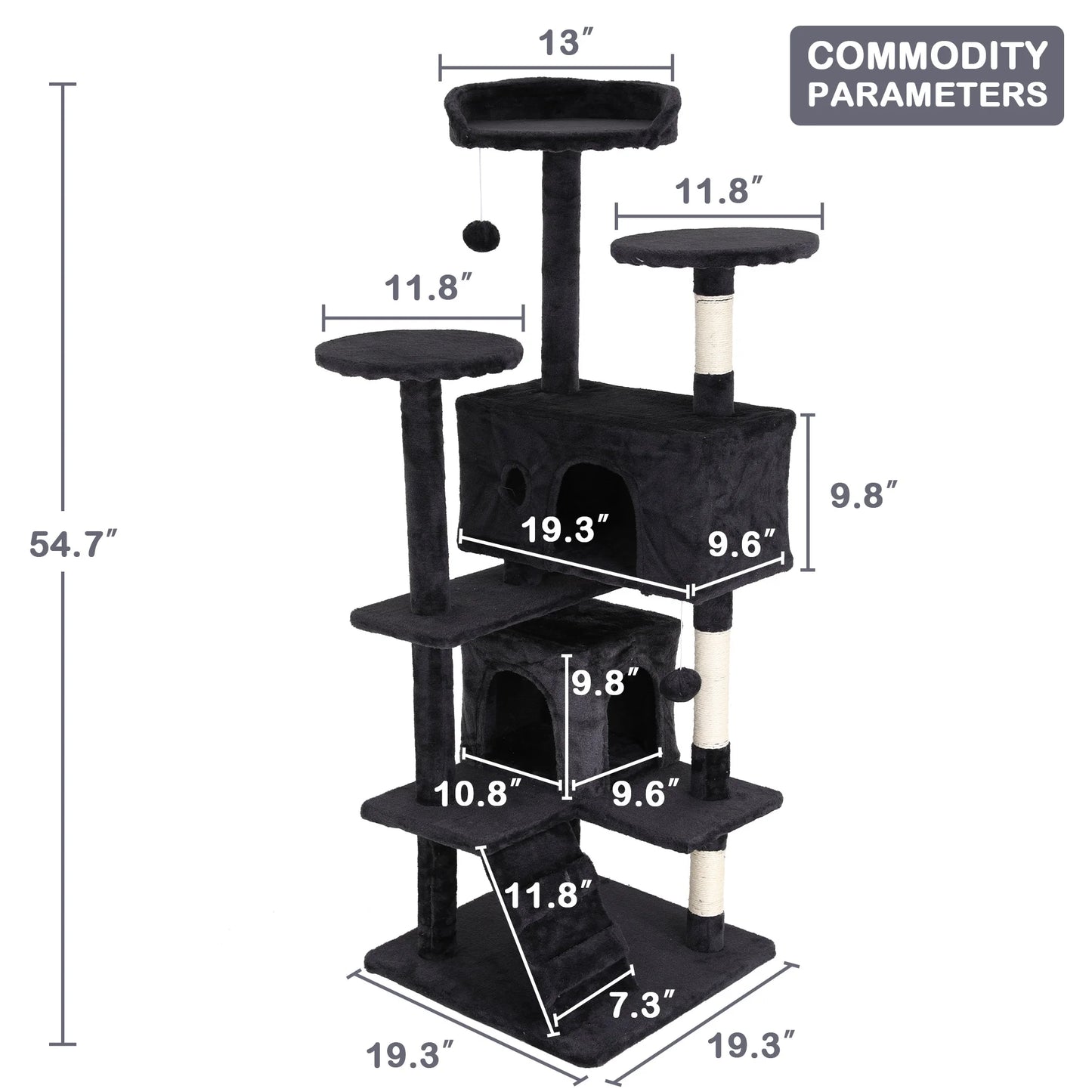 54In Tower, Multi-Level Cat Tower Furniture Activity Center with Platform Scratching Posts Stand House Condo and Toy, Cat Condos for Indoor Cats Kitten Activity Relaxing, Dark Gray