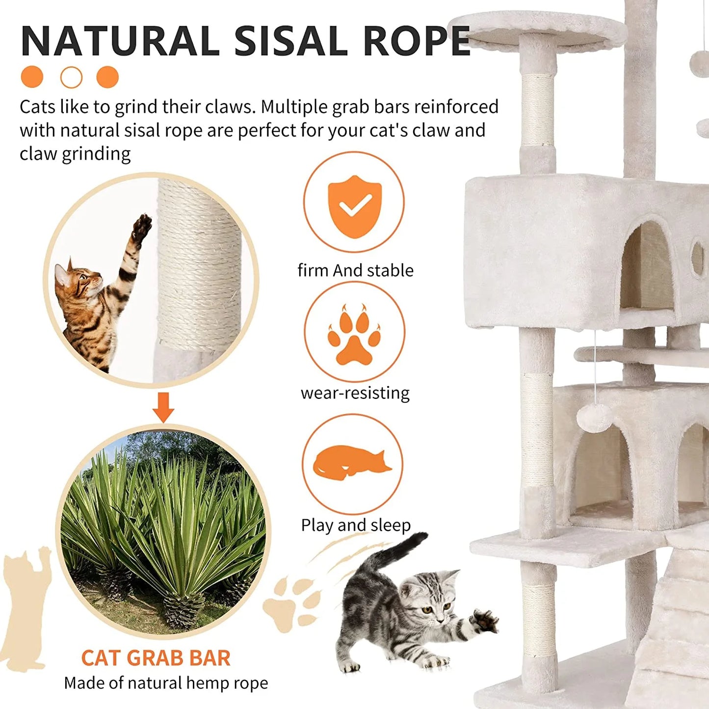 70In Cat Tree Tower with Funny Toys,Beige,Particleboard