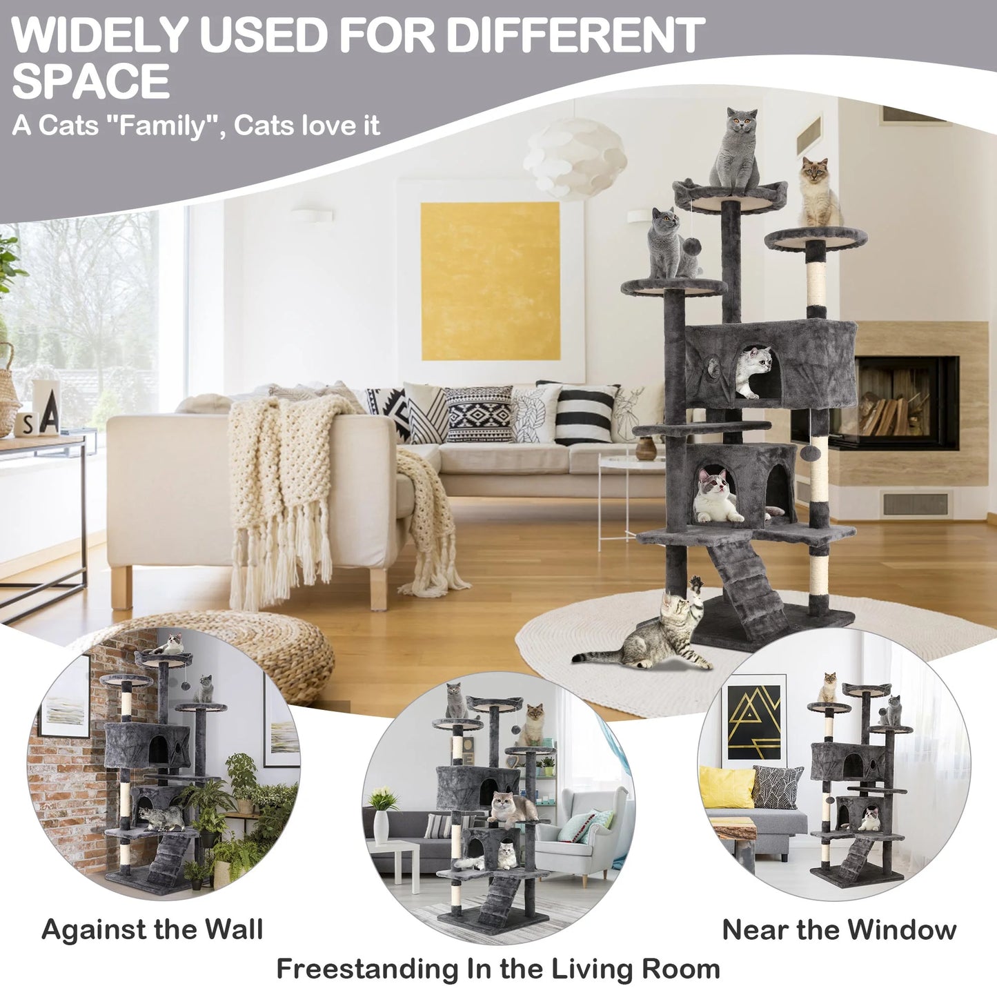 54In Tower, Multi-Level Cat Tower Furniture Activity Center with Platform Scratching Posts Stand House Condo and Toy, Cat Condos for Indoor Cats Kitten Activity Relaxing, Ashy