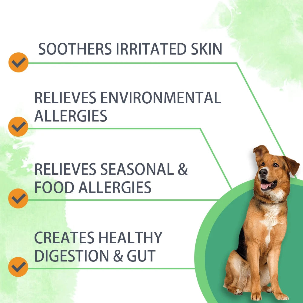 Anti-allergy & Immune Support Powder for dog with Omega-3 Fish Oil, Probiotics, Quercetin - Relieve itching, seasonal allergies