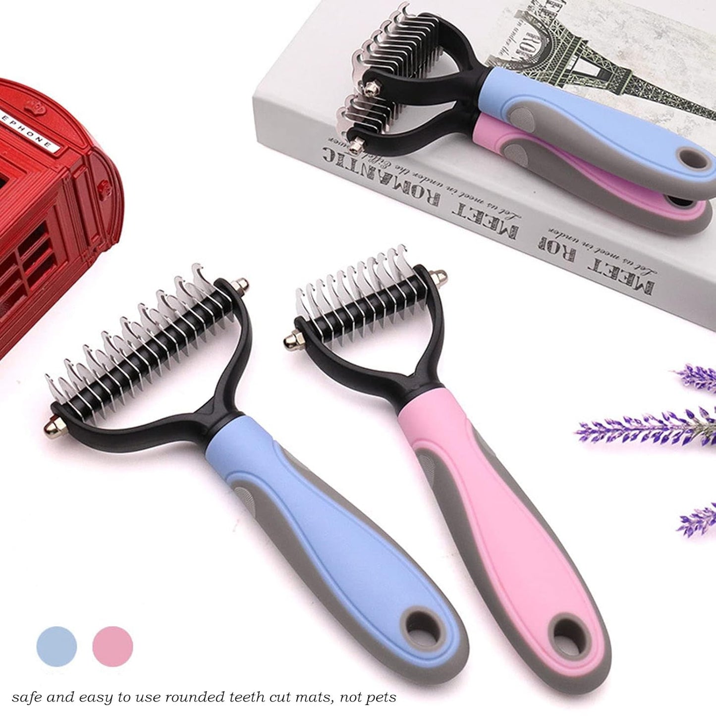 Dog Brush, Pet Grooming Brush, Double Sides Shedding, Faster Dematting Hair and Remove Knots, Undercoat Rake Comb for Cats and Dogs, Cat Nail Clipper Dog Grooming Kit Dog Brush for Shedding, Extra Wide (Blue)