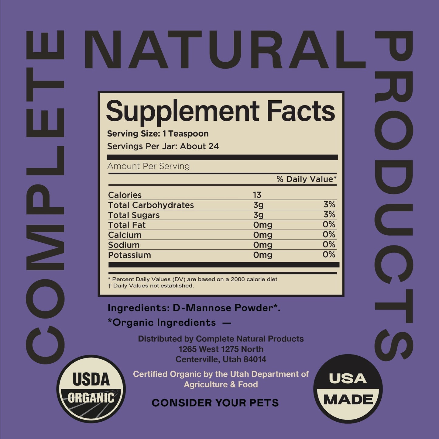 D-Mannose Pure Powder Supplement for Dogs, Cats, & Pets - 4Oz UTI Treatment