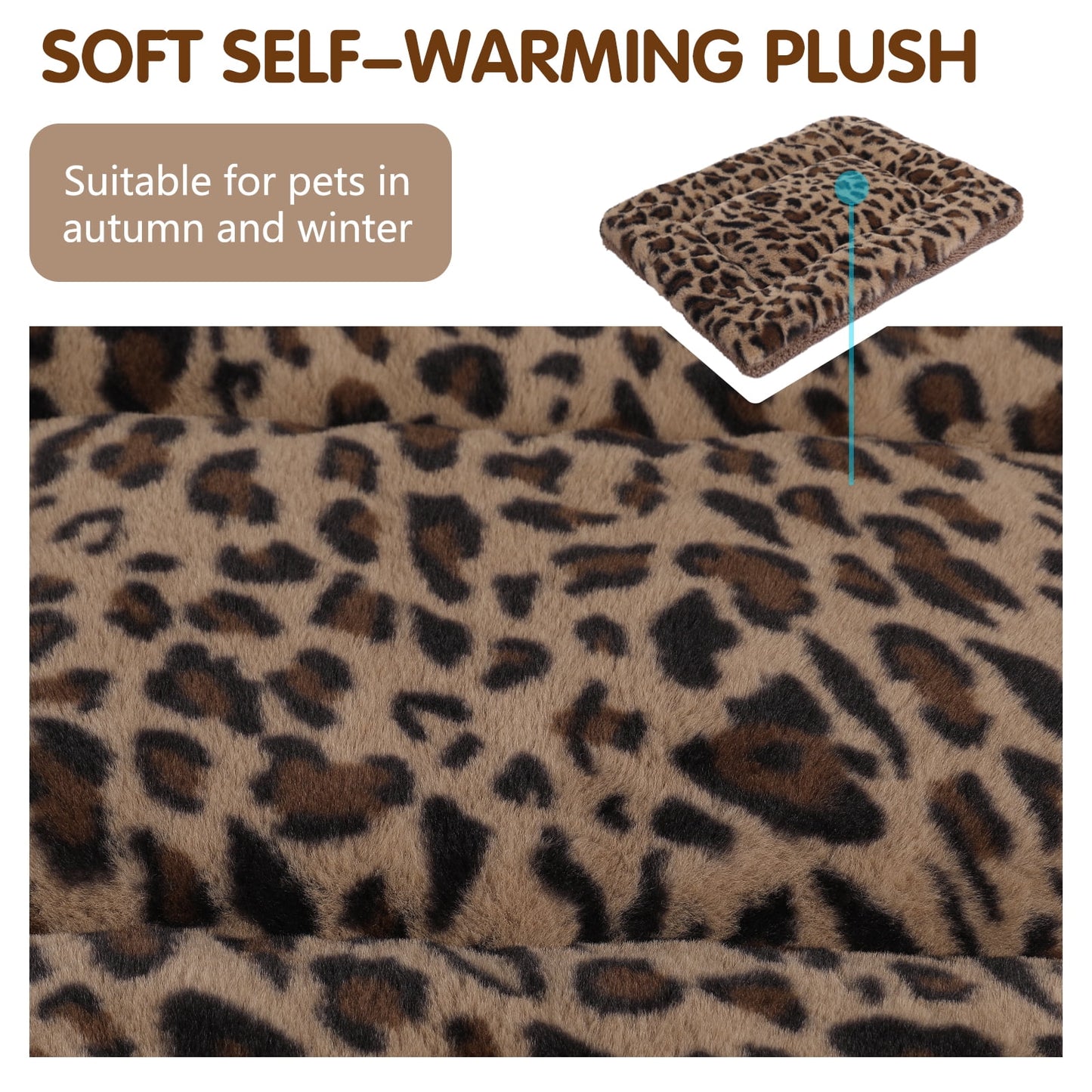 Pet Crate Mat Reversible Pad Leopard Pattern for Cat Dog, XL