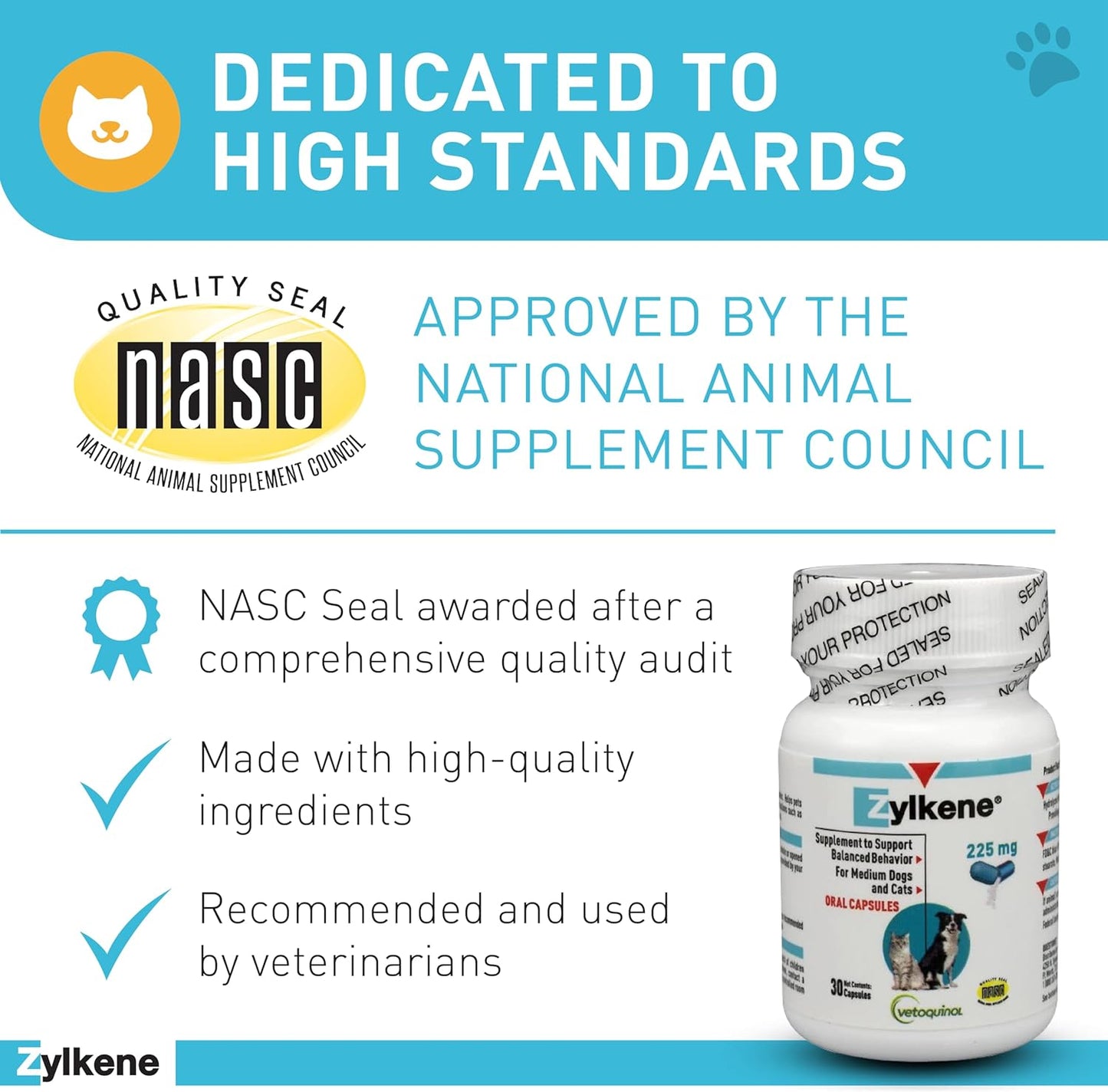 Zylkene Calming Support Supplement for Medium Dogs 33-65Lbs Helps Promote Relaxation and Reduce External Stress Factors, Daily Behavioral Support and Anxiety Relief for Dogs, 225Mg
