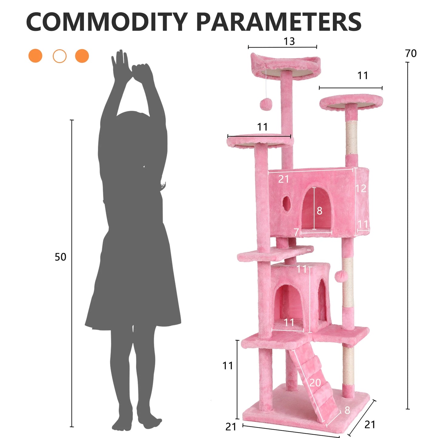 70In Kitten Activity House with Cat Scratching Posts Stand House Cat Condo with Funny Toys Pink