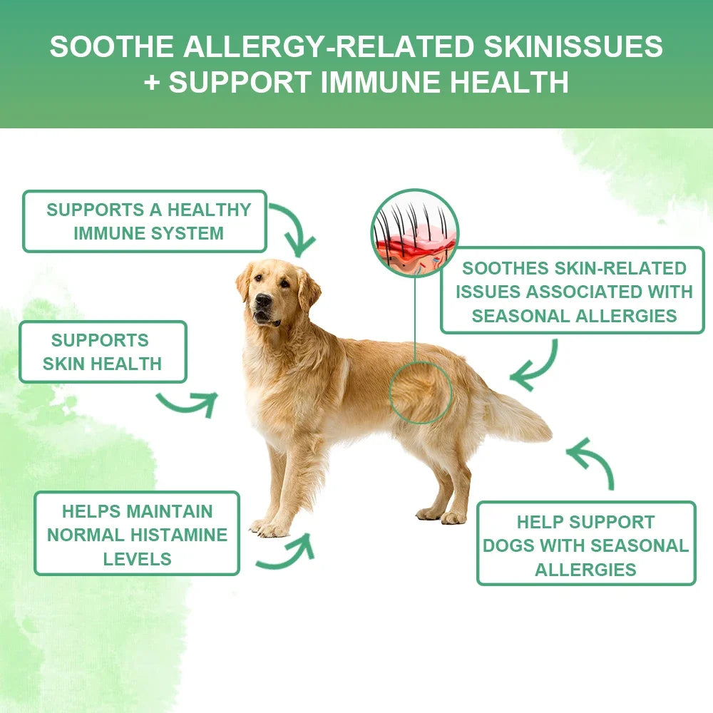 Anti-allergy & Immune Support Powder for dog with Omega-3 Fish Oil, Probiotics, Quercetin - Relieve itching, seasonal allergies
