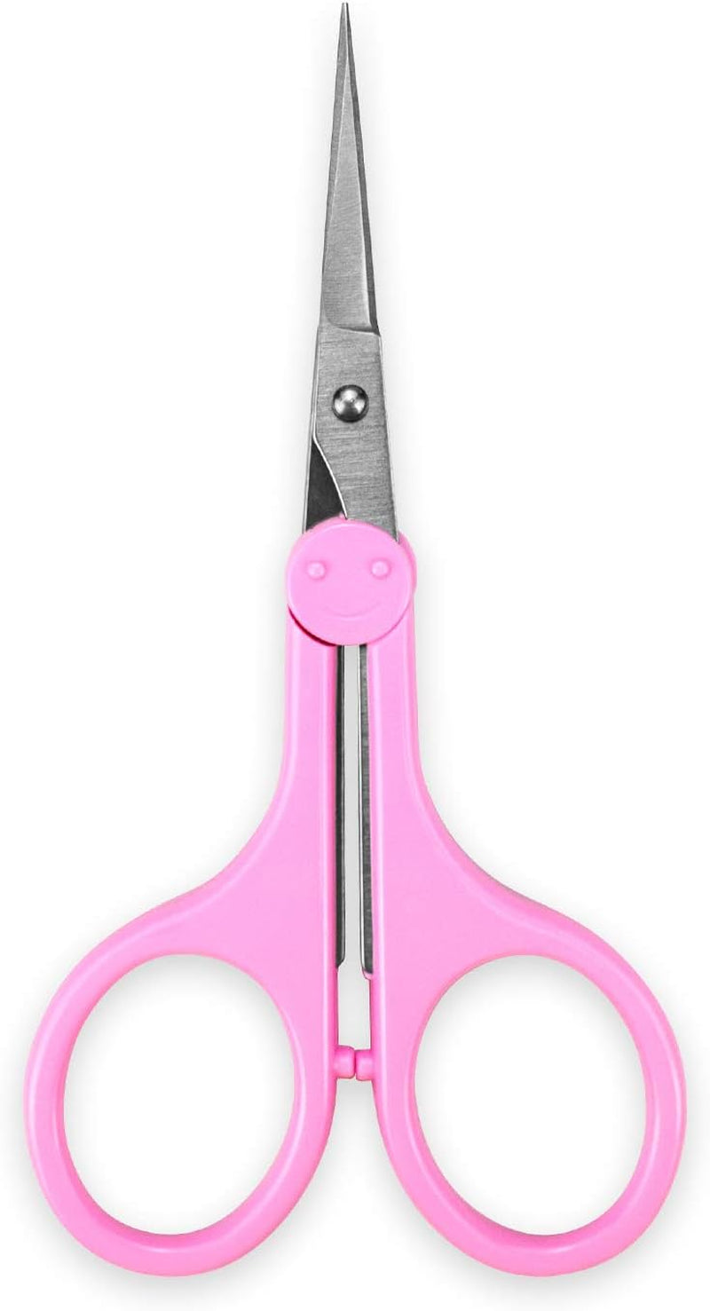 Eyebrow Scissors, Small Scissors for Facial, Nose, Eyebrow, Mustache, and Beard Hair Trimming & Grooming, Straight Edge, Pink Long Cap