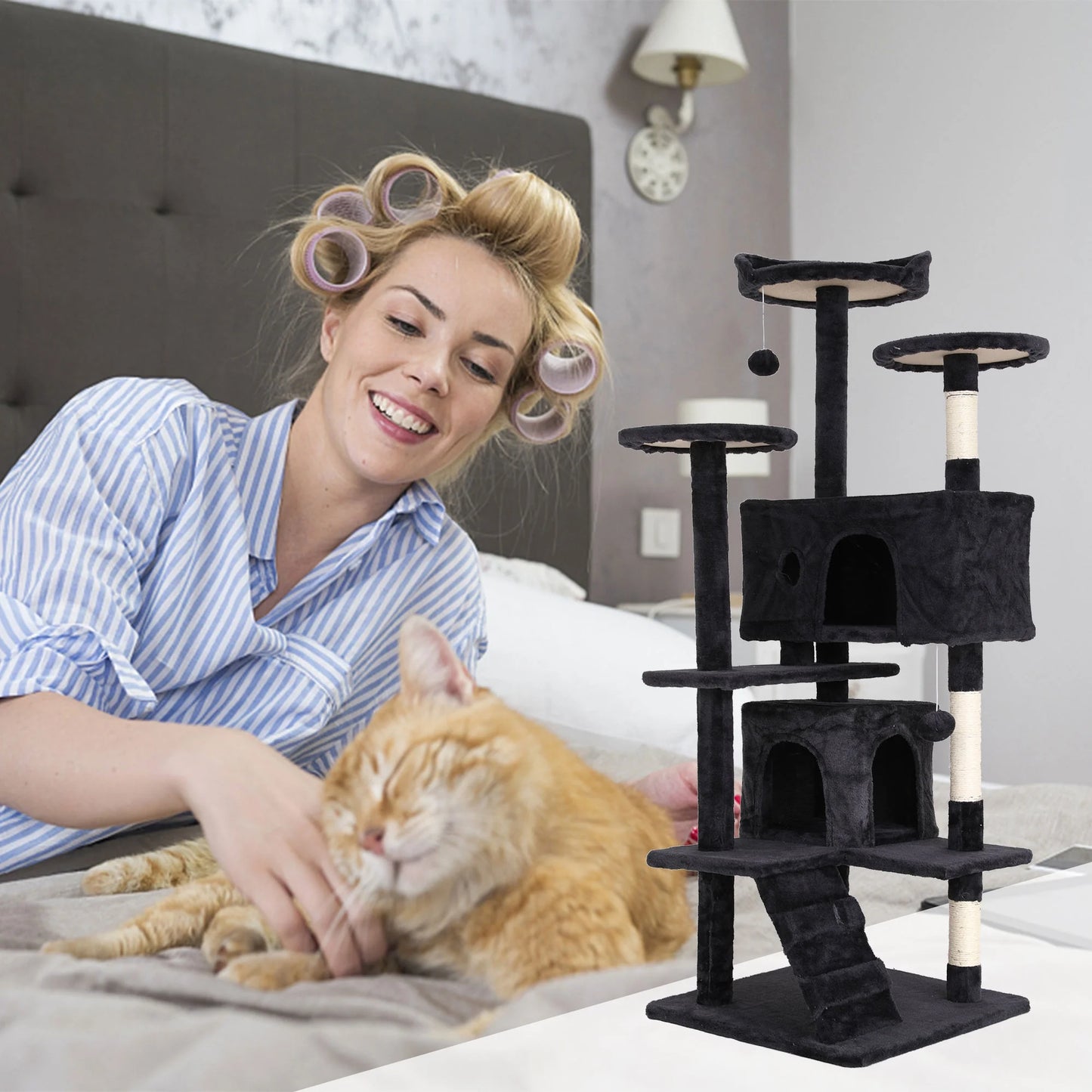 54In Tower, Multi-Level Cat Tower Furniture Activity Center with Platform Scratching Posts Stand House Condo and Toy, Cat Condos for Indoor Cats Kitten Activity Relaxing, Dark Gray