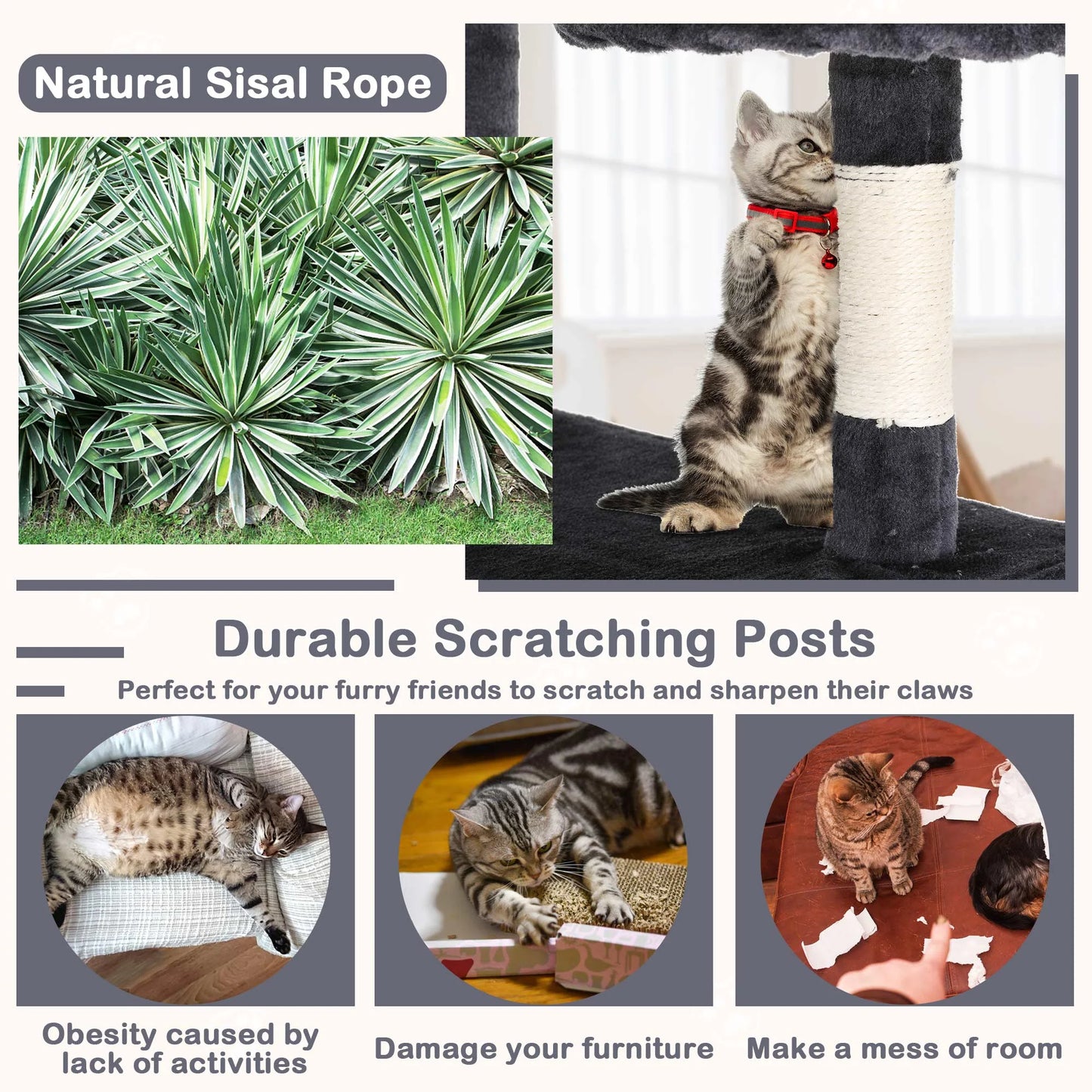 54In Tower, Multi-Level Cat Tower Furniture Activity Center with Platform Scratching Posts Stand House Condo and Toy, Cat Condos for Indoor Cats Kitten Activity Relaxing, Dark Gray