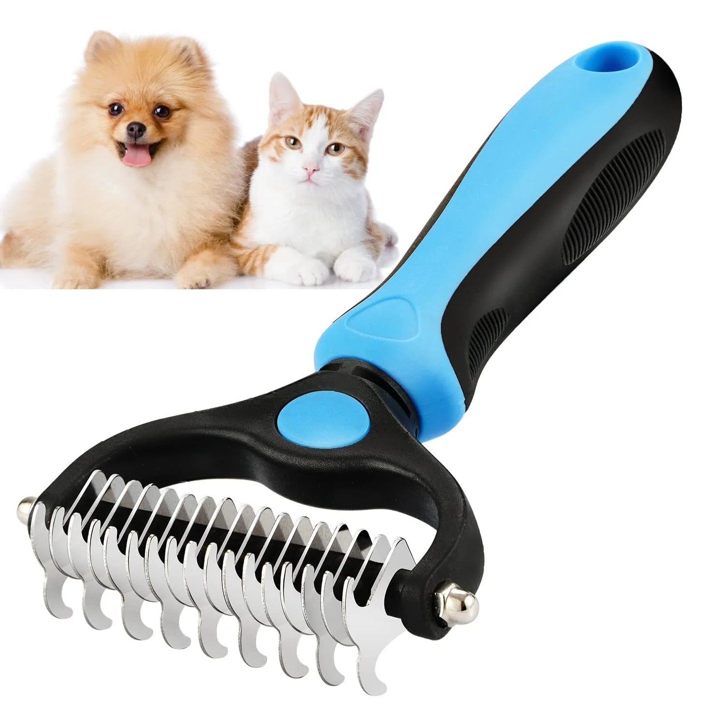 Undercoat Rake for Dogs Cats,Dog Shedding Brush for Long Haired Dogs,Double Sided Dog Deshedding Brush,Undercoat Brush for Dogs,Pet Grooming Brush for Dematting(Big,Blue)