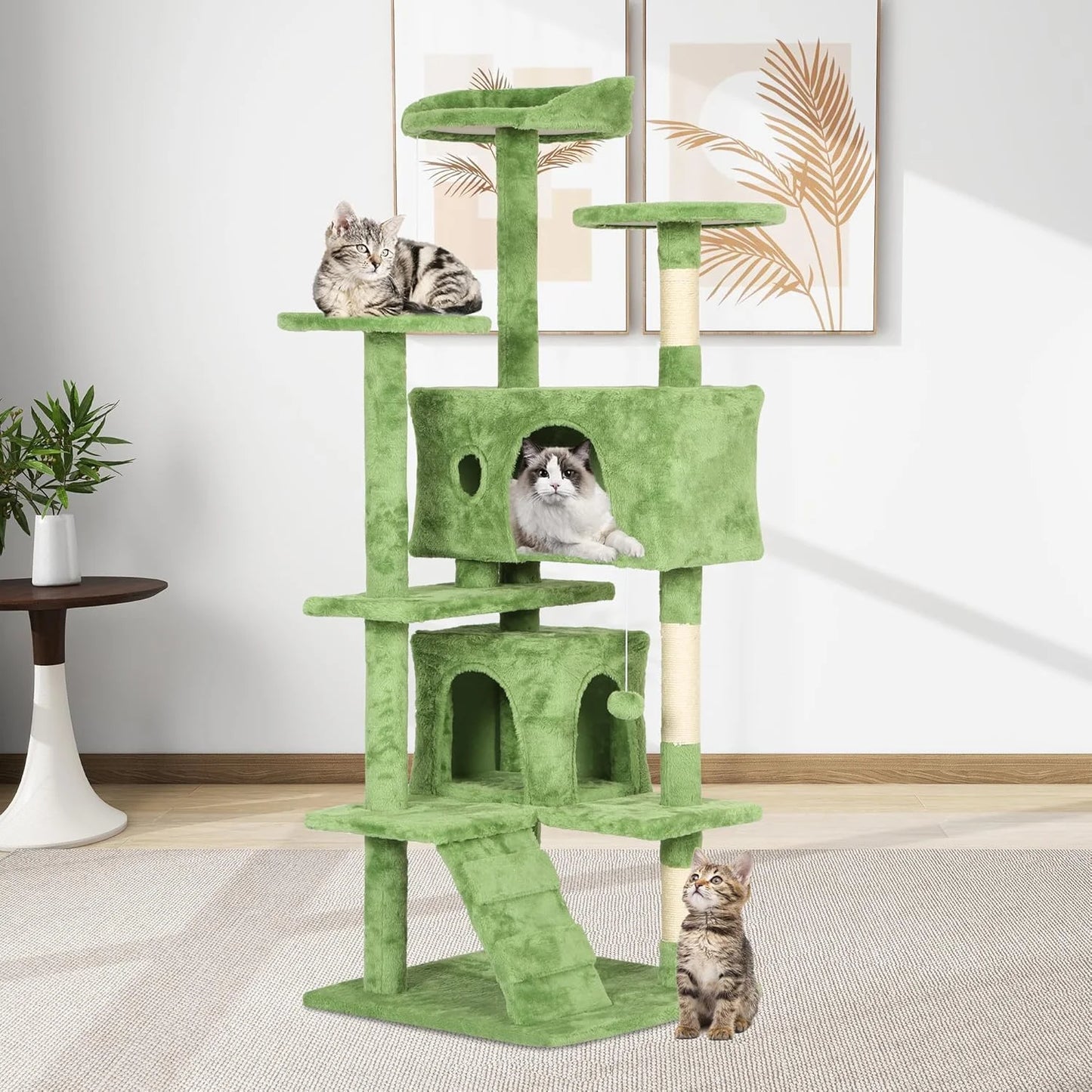 54 Inch Cat Tree Tower with Cat Scratching Posts and Funny Toys for Indoor Cats Play(Green)