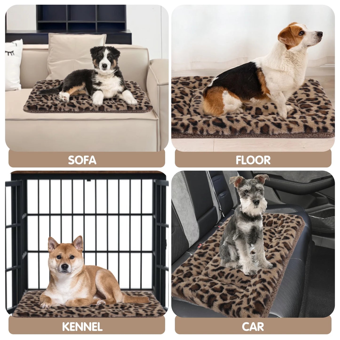 Pet Crate Mat Reversible Pad Leopard Pattern for Cat Dog, XL