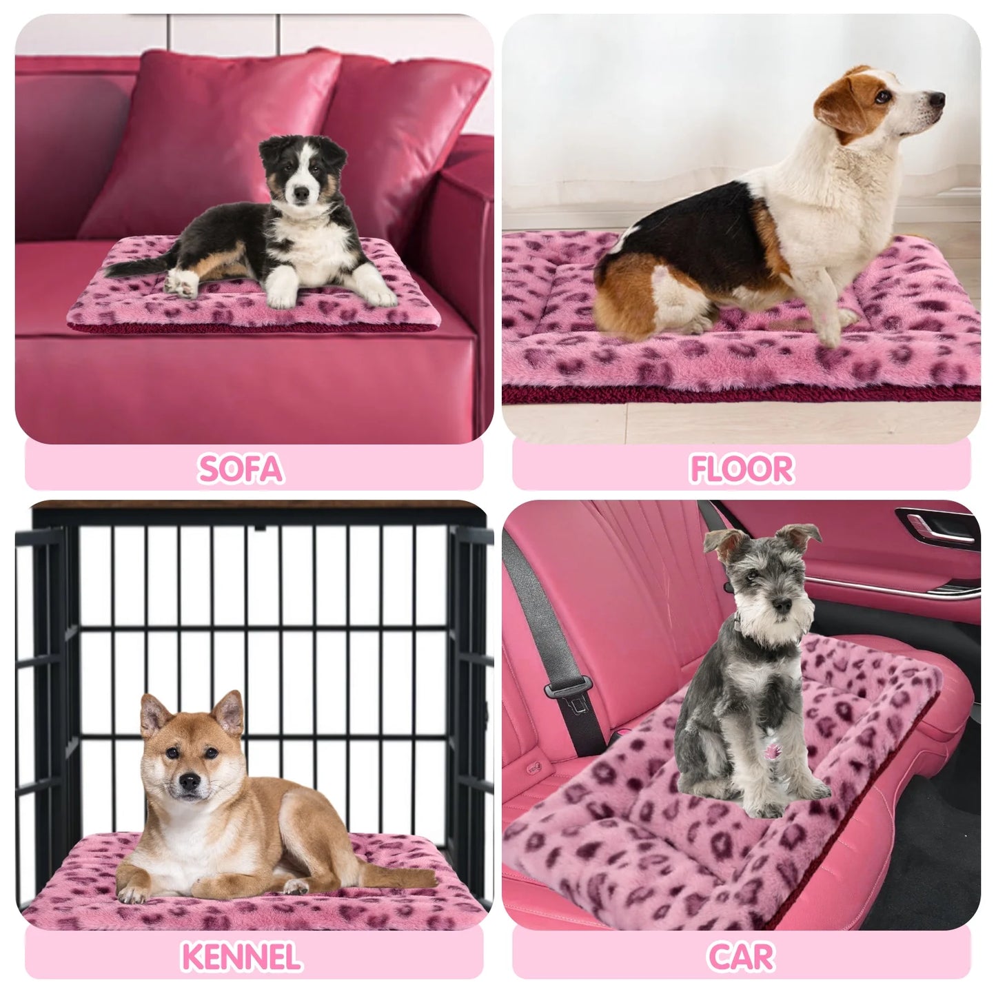 Pet Bed Crate Mat Reversible Pad Leopard Pattern for Cat Dog, Small