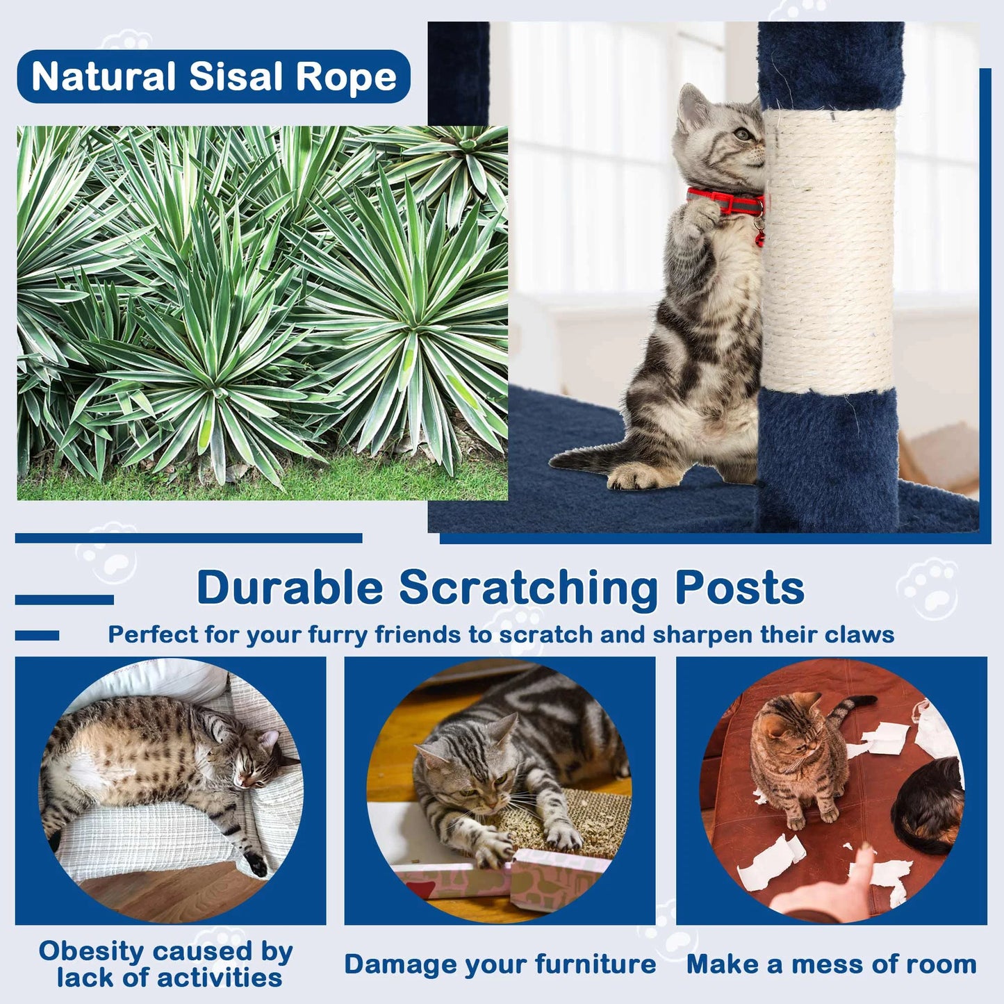 54In Tower for Large Cats, Cat Climbing Tower Cat Scratching Tree with Cat Scratching Stand, Big House Funny Toys for Kittens Pet(Navy Blue)