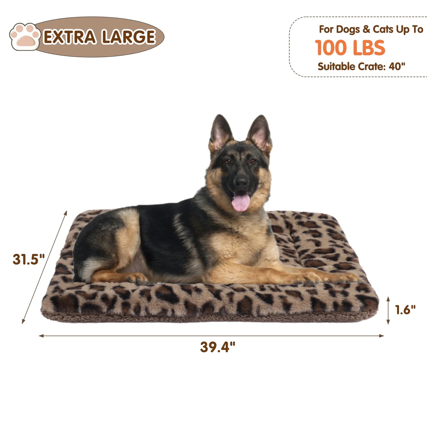 Pet Crate Mat Reversible Pad Leopard Pattern for Cat Dog, XL