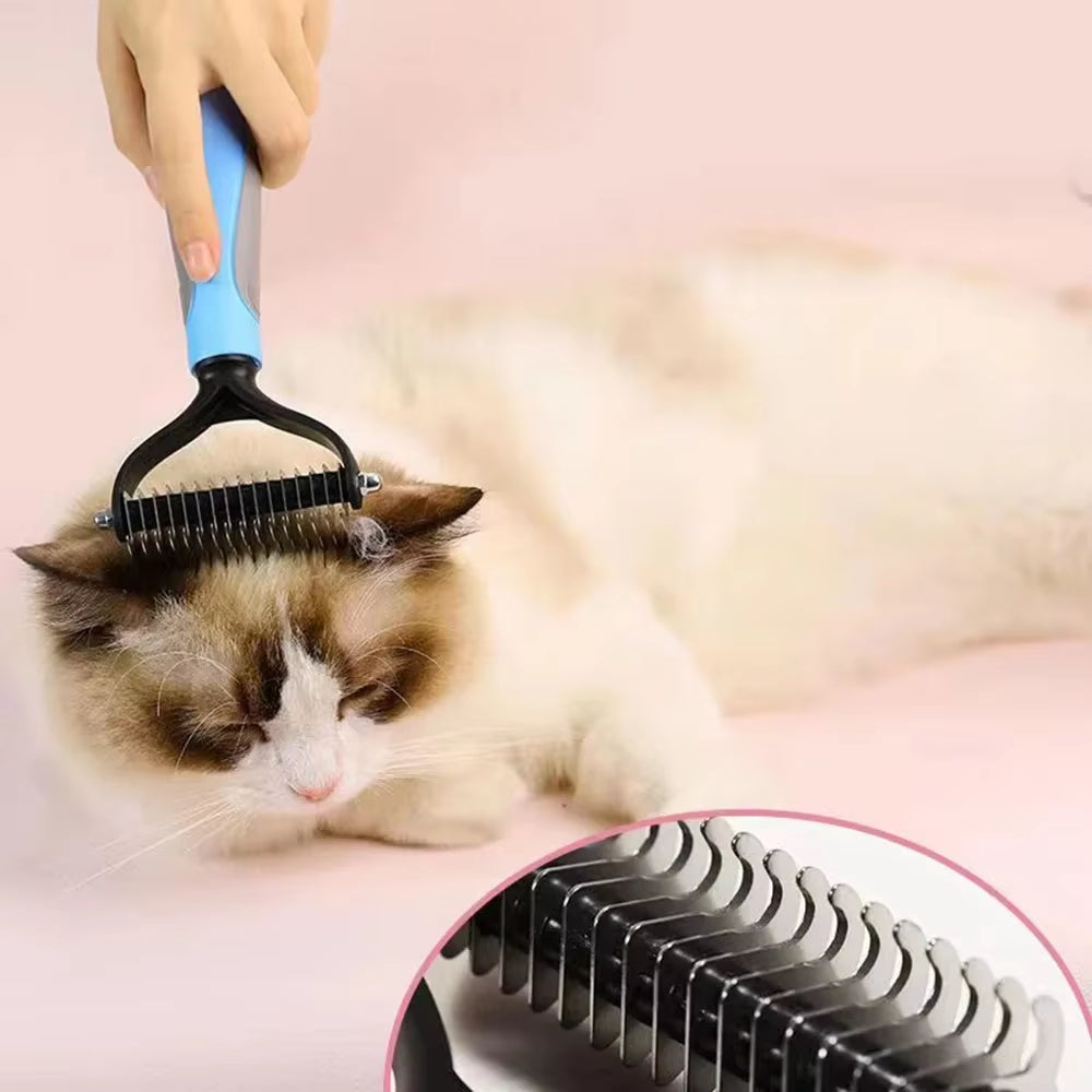 Professional Pet Deshedding Brush 2 Sided Dematting Dog Comb Cat Brush Rake Puppy Grooming Tools Undercoat Shedding Flying Hair