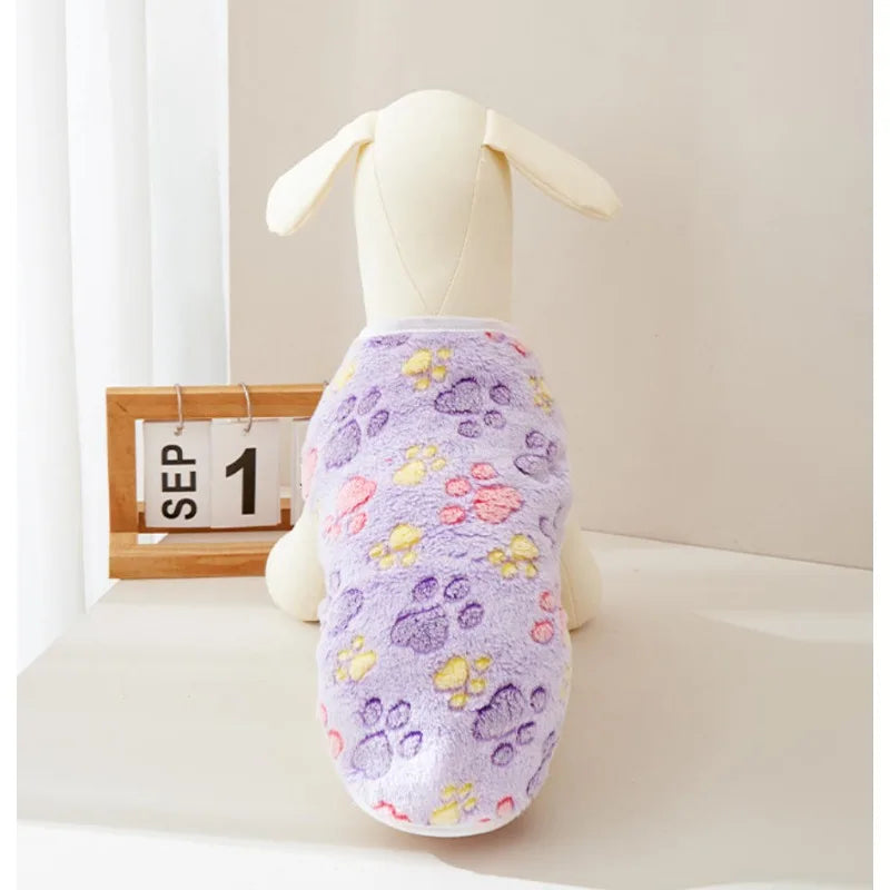 Flannel Dog Clothes Pet Clothes for Small Medium Dogs Soft Puppy Vest Cute Paw Print Chihuahua Coat Yorkshire Vest Pet Costume
