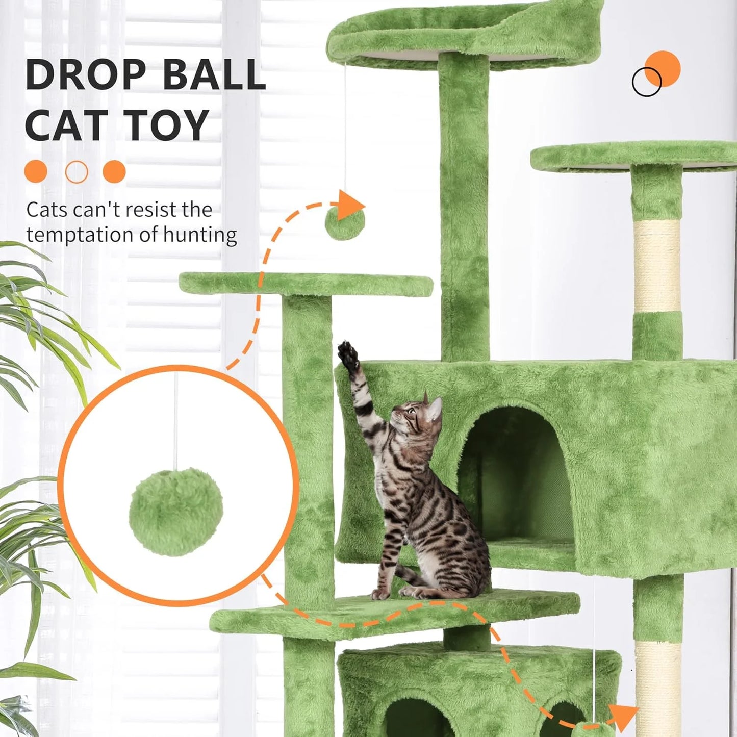 54 Inch Cat Tree Tower with Cat Scratching Posts and Funny Toys for Indoor Cats Play(Green)