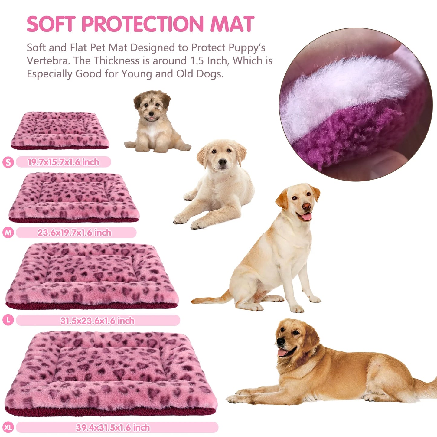Pet Bed Crate Mat Reversible Pad Leopard Pattern for Cat Dog, Small
