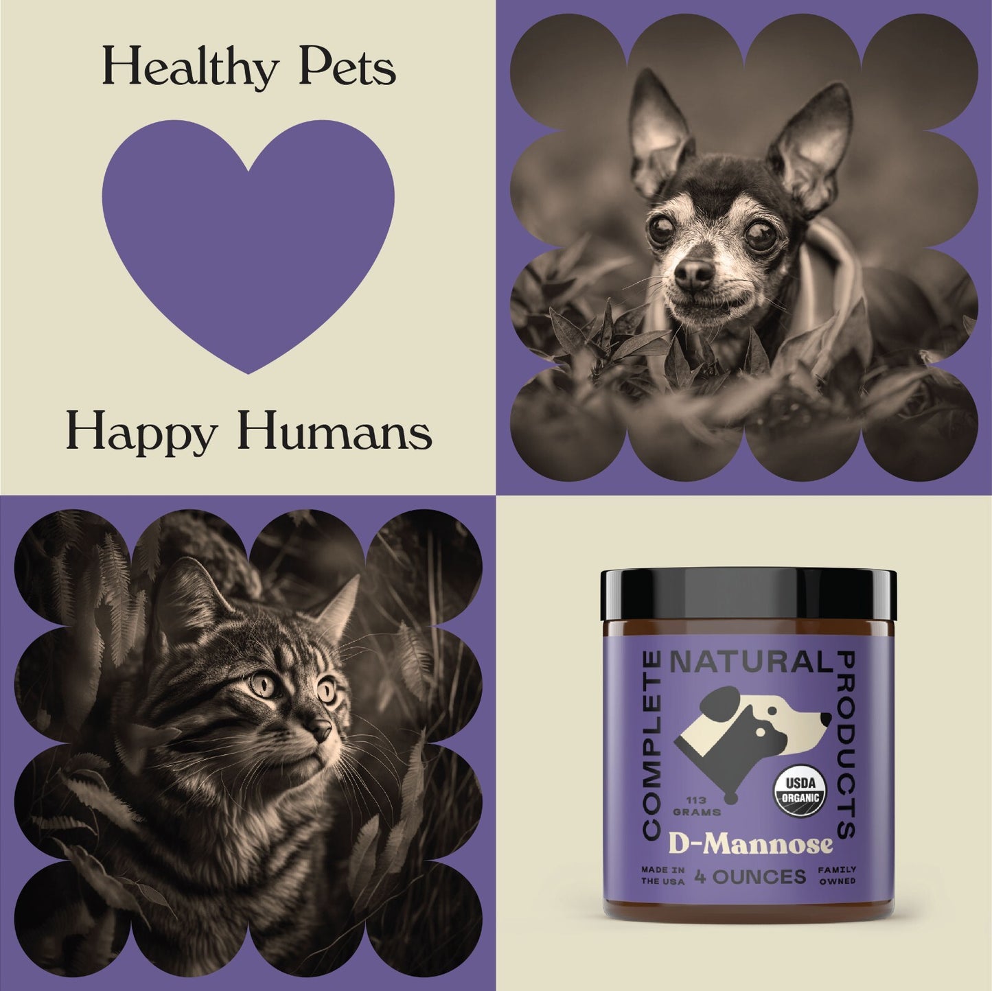 D-Mannose Pure Powder Supplement for Dogs, Cats, & Pets - 4Oz UTI Treatment