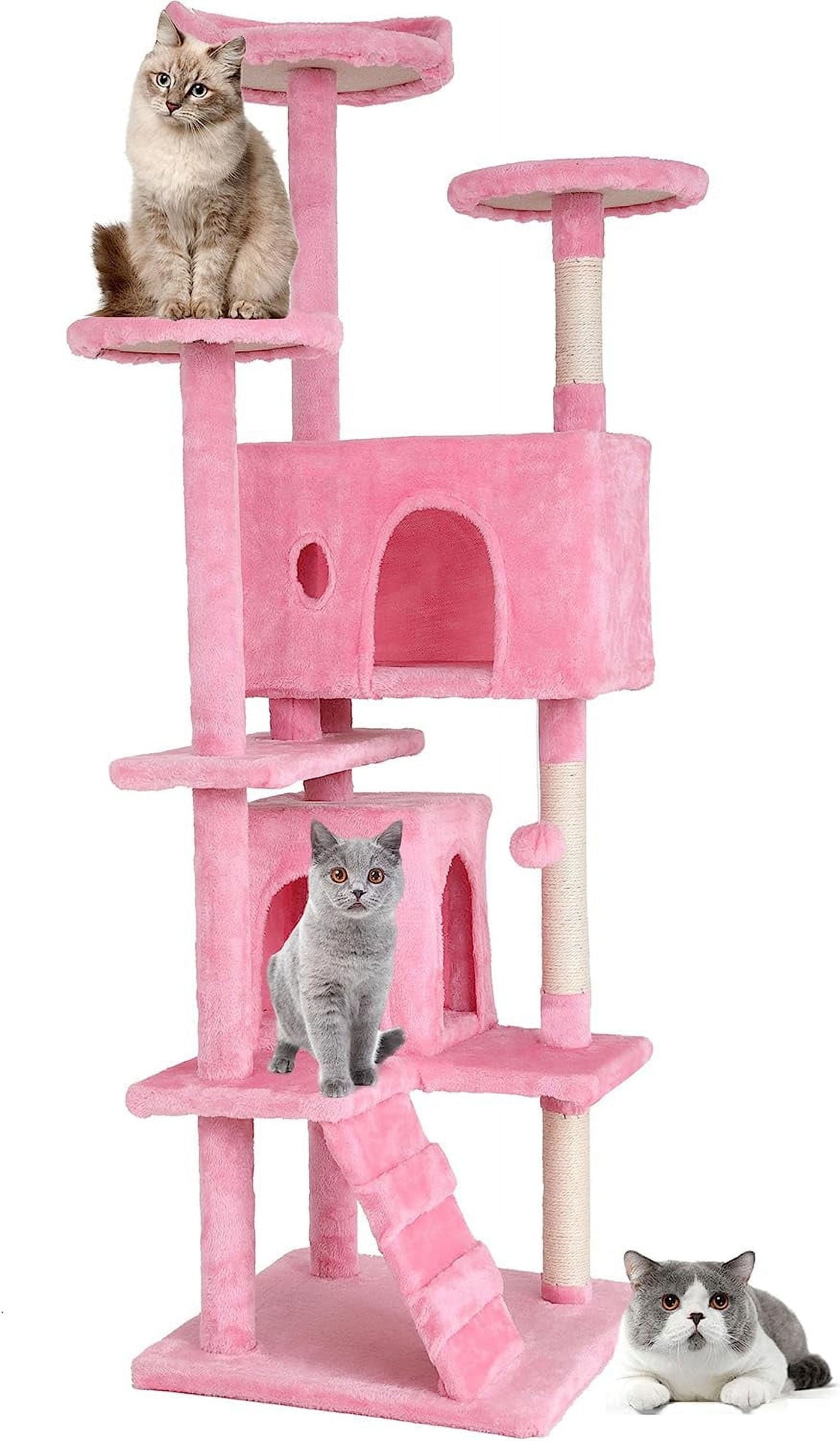 70In Kitten Activity House with Cat Scratching Posts Stand House Cat Condo with Funny Toys Pink