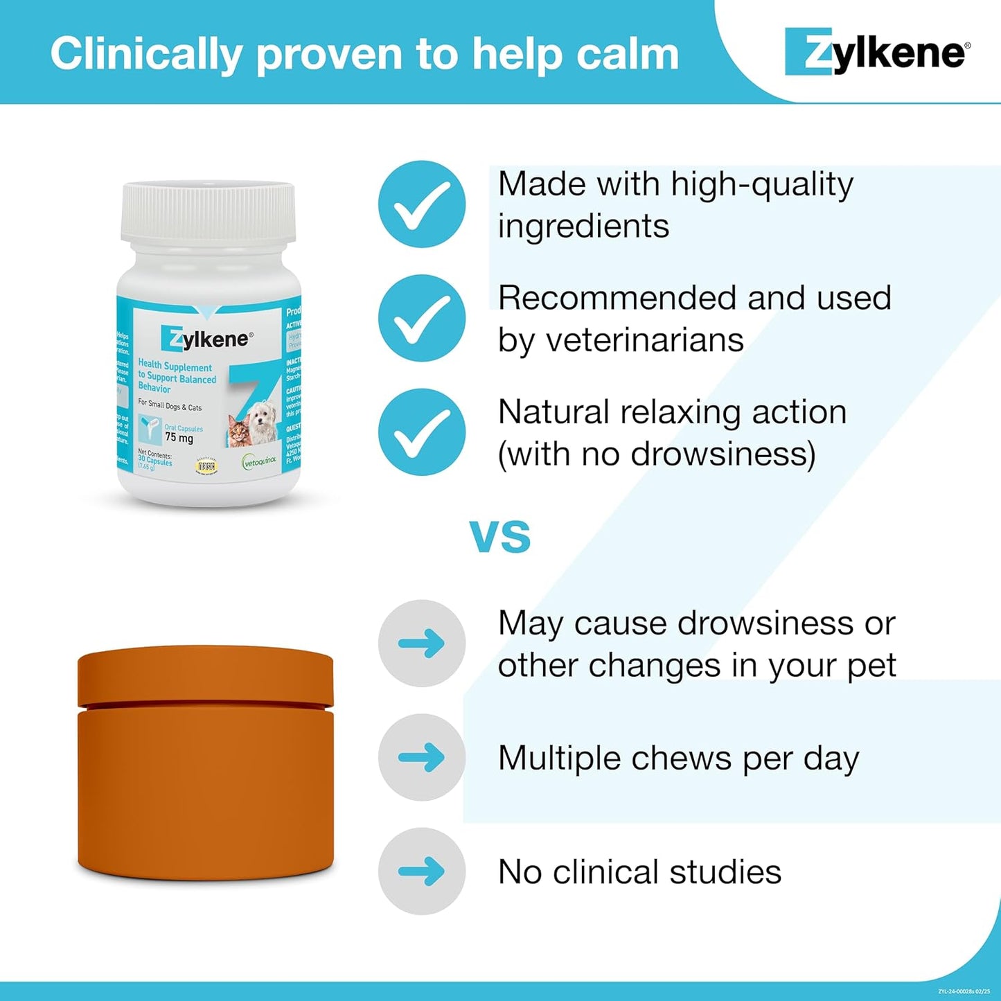 Zylkene Calming Support Supplement for Small Dogs and Cats, Helps Promote Relaxation and Reduce External Stress Factors, Daily Behavioral Support and Anxiety Relief for Dogs and Cats, 75Mg