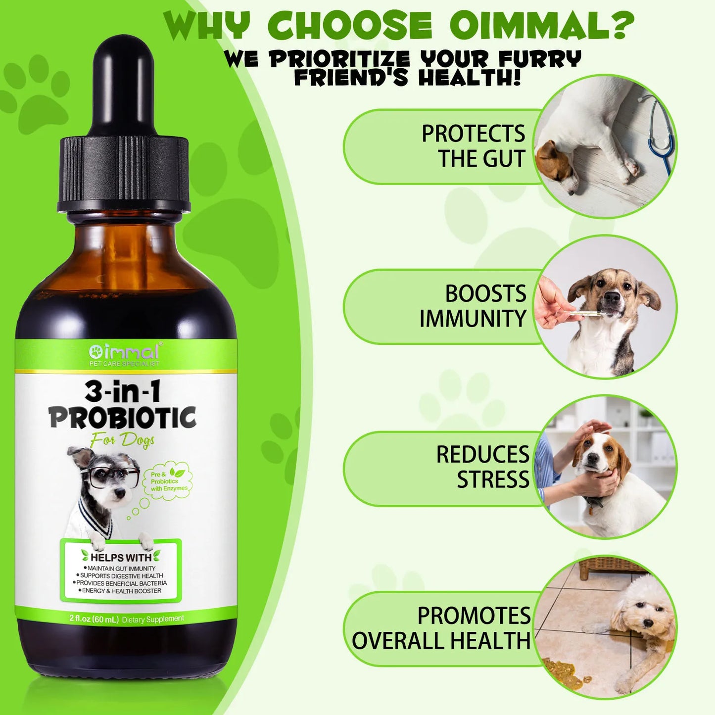 3-in-1 Probiotics Pre & Probiotics with Enzymes for All Dogs Maintain Gut Immunity Support Digestive Provide Beneficial Bacteria