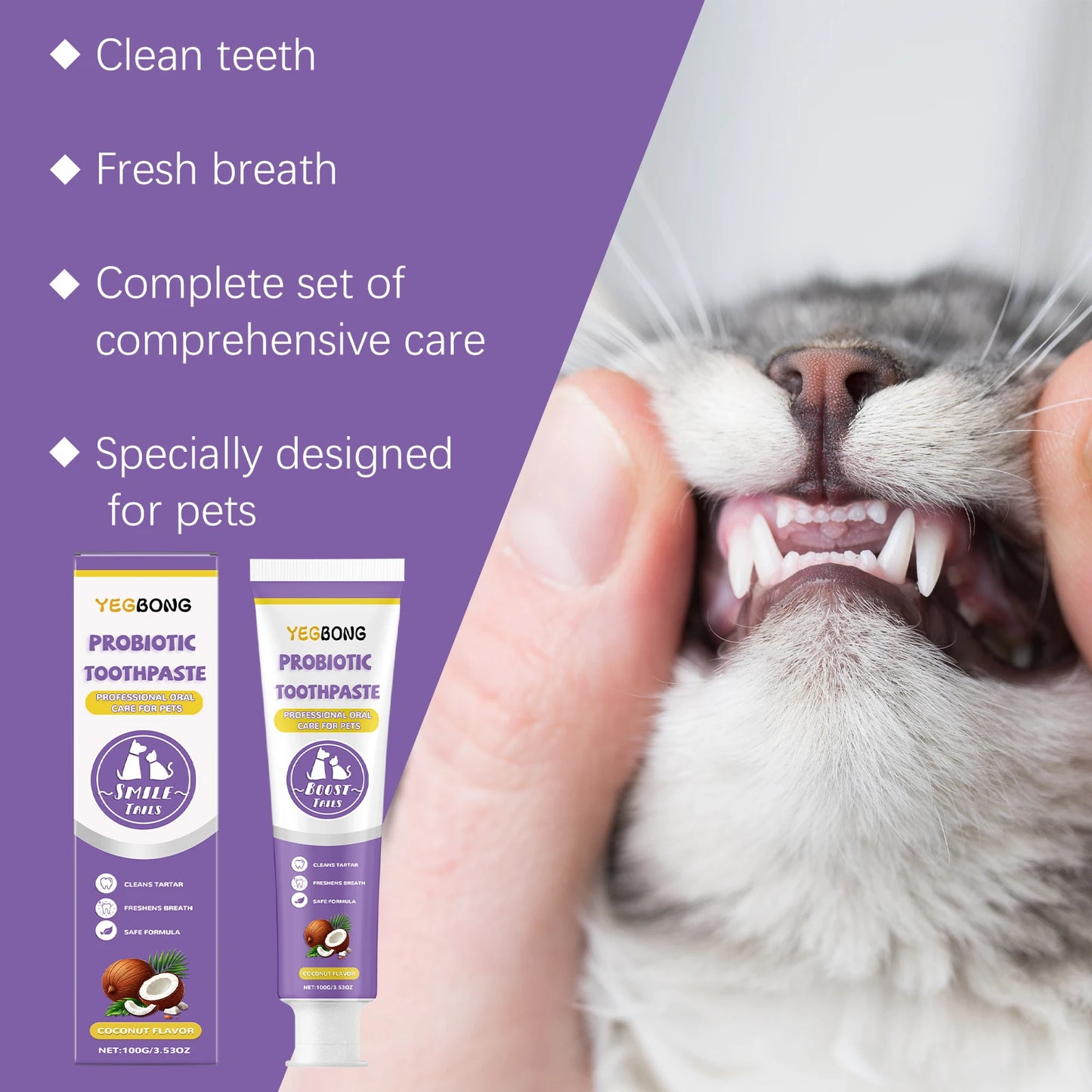 Pet Probiotic Toothpaste with Fresh Breath Formula Improve Bad Breath Cleaning Teeth Stains Reduce Dental Plaque Pet Oral Care