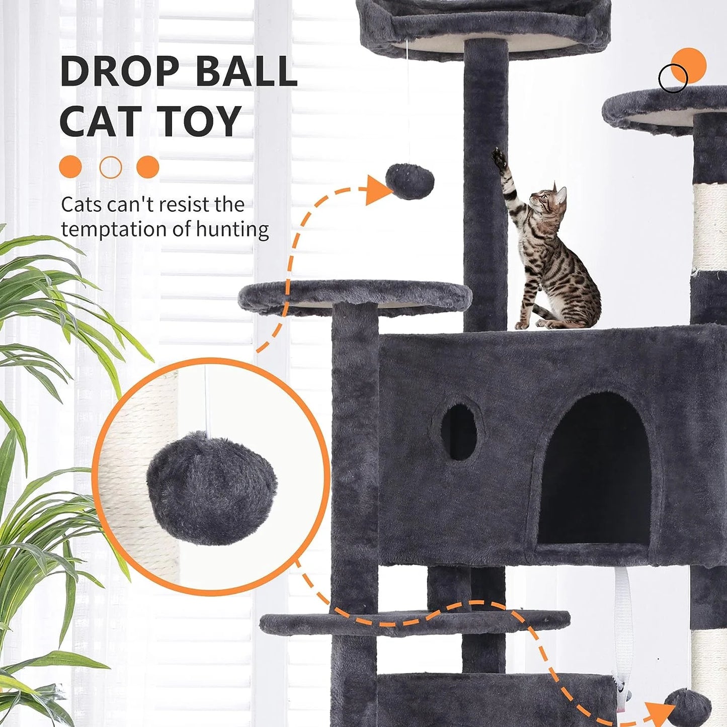 70In Cat Tree Tower for Indoor Cats,Ashy
