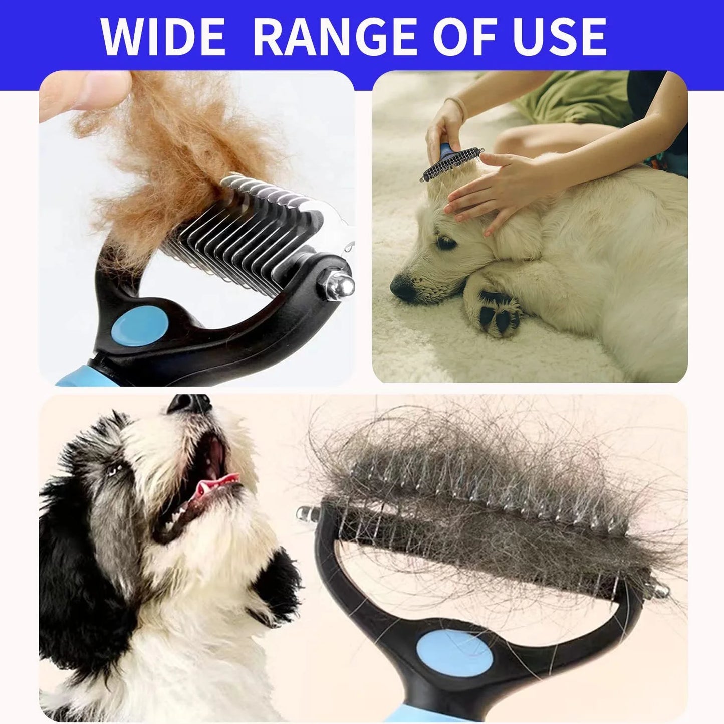 Undercoat Rake for Dogs Cats,Dog Shedding Brush for Long Haired Dogs,Double Sided Dog Deshedding Brush,Undercoat Brush for Dogs,Pet Grooming Brush for Dematting(Big,Blue)