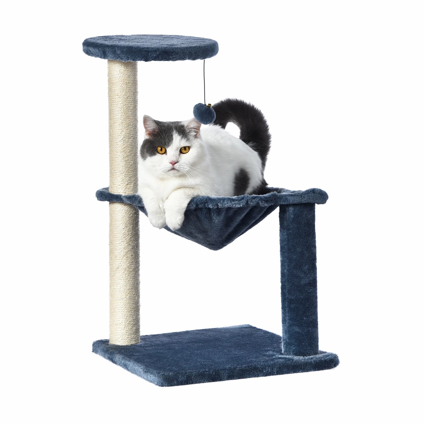 3-Level Cat Tower with Hammock and Sisal Post, 26.7 Inch, Blue