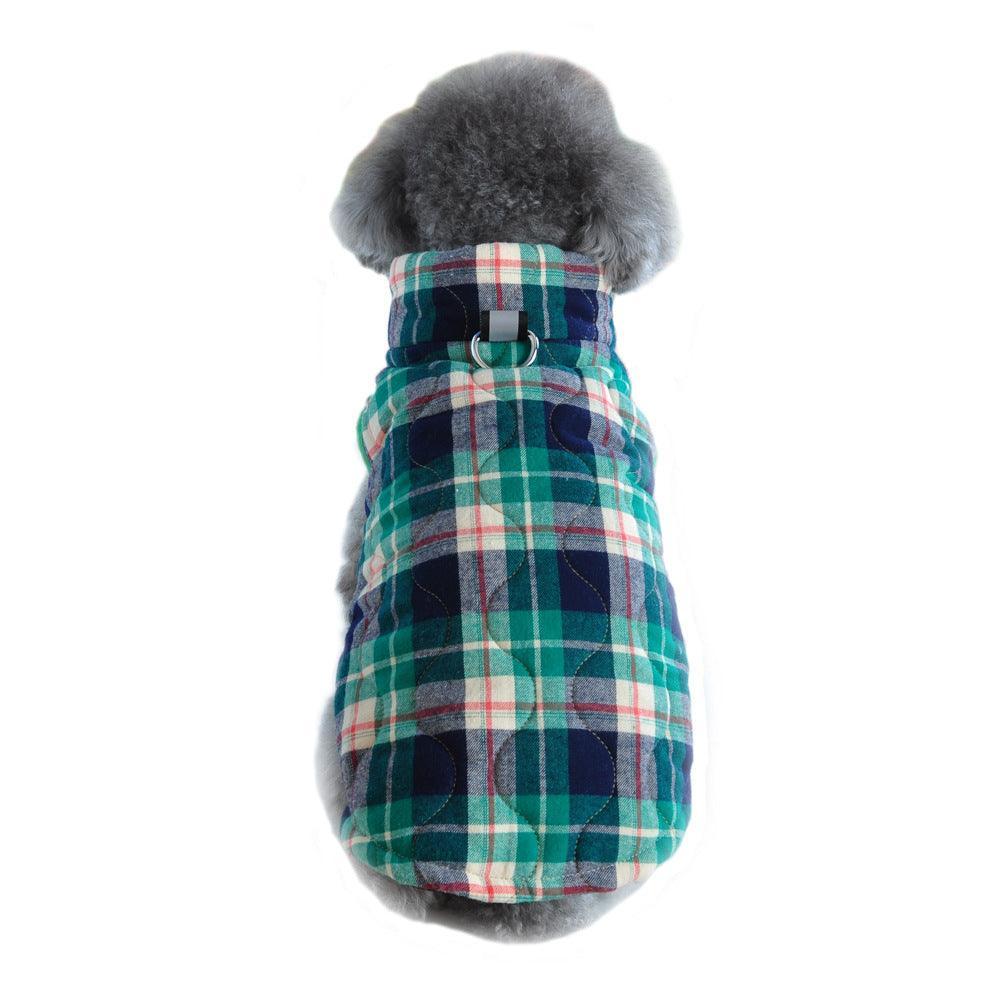 Cozy Plaid Zipper Down Jacket For Winter Pets