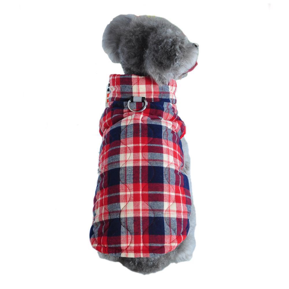 Cozy Plaid Zipper Down Jacket For Winter Pets