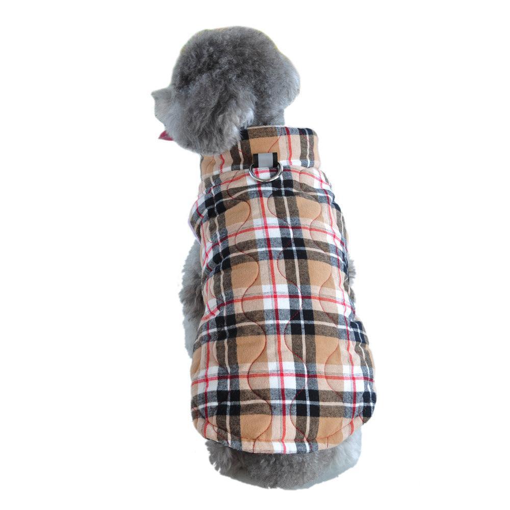 Cozy Plaid Zipper Down Jacket For Winter Pets
