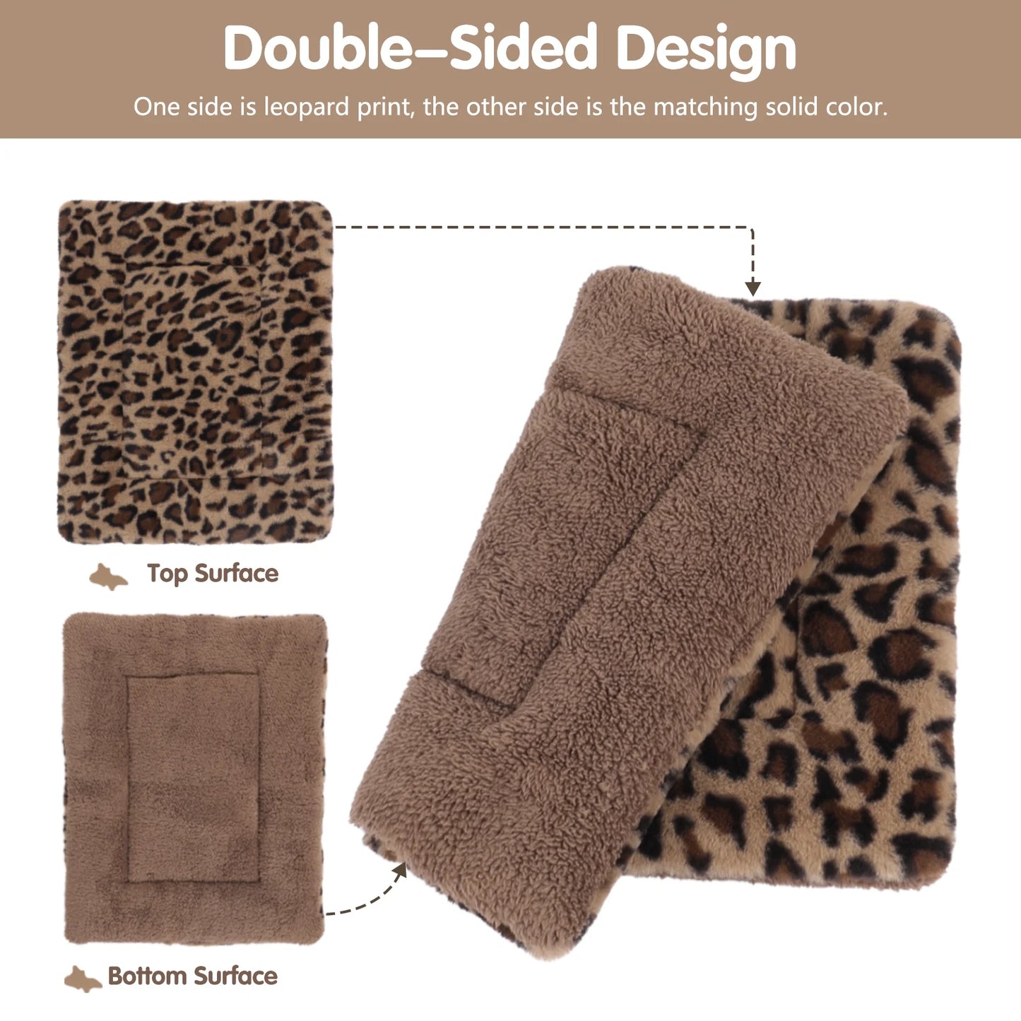 Pet Crate Mat Reversible Pad Leopard Pattern for Cat Dog, XL