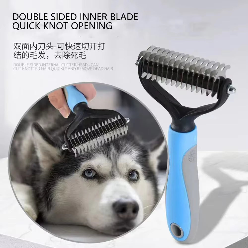 Professional Pet Deshedding Brush 2 Sided Dematting Dog Comb Cat Brush Rake Puppy Grooming Tools Undercoat Shedding Flying Hair