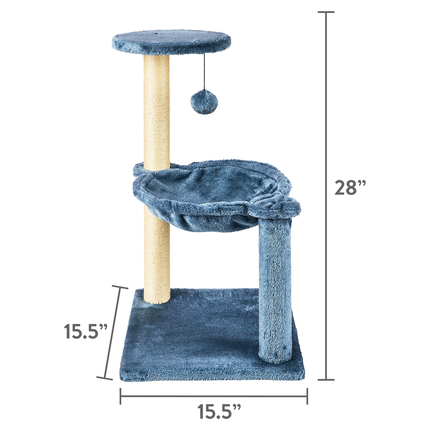 3-Level Cat Tower with Hammock and Sisal Post, 26.7 Inch, Blue