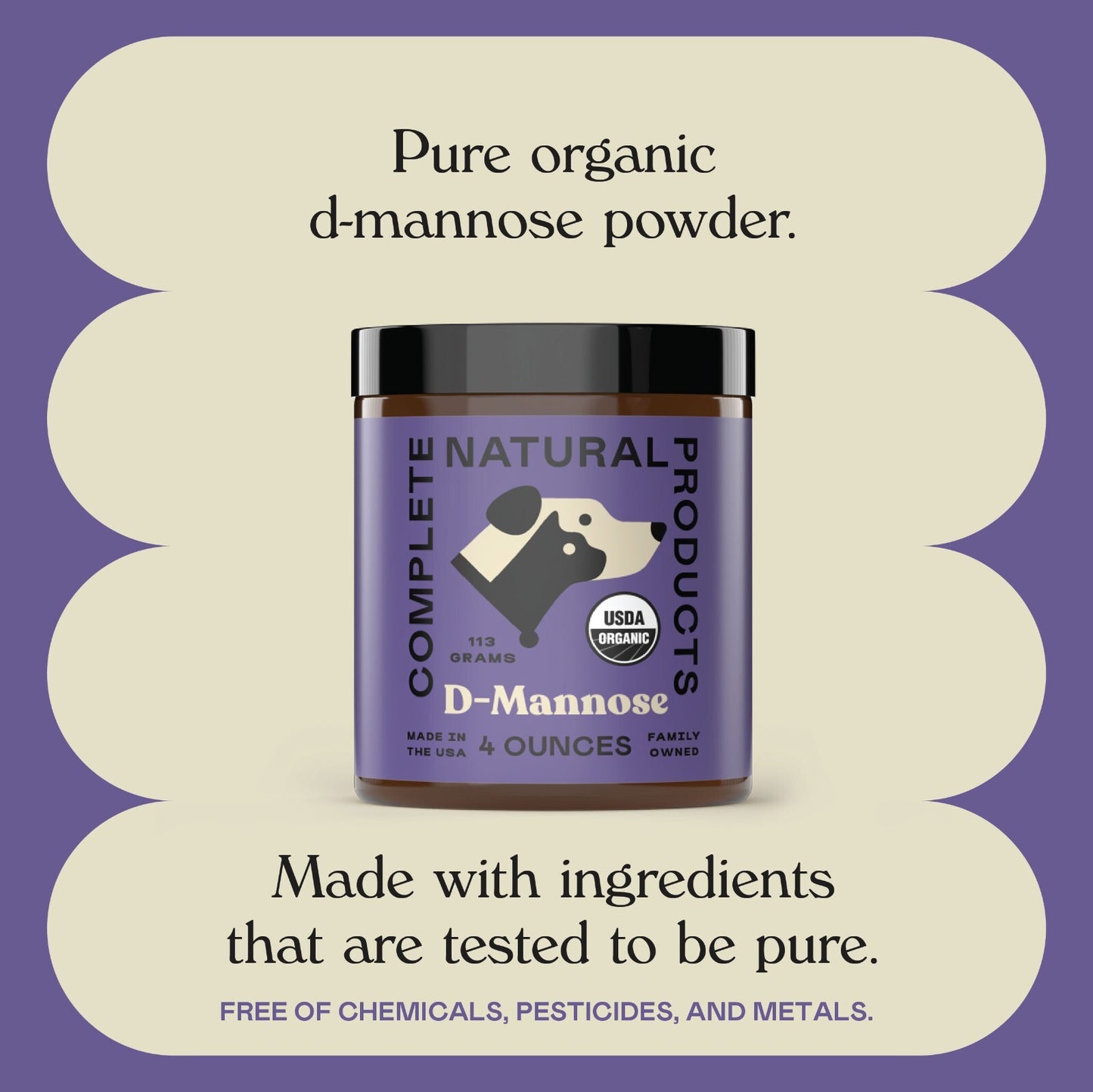 D-Mannose Pure Powder Supplement for Dogs, Cats, & Pets - 4Oz UTI Treatment