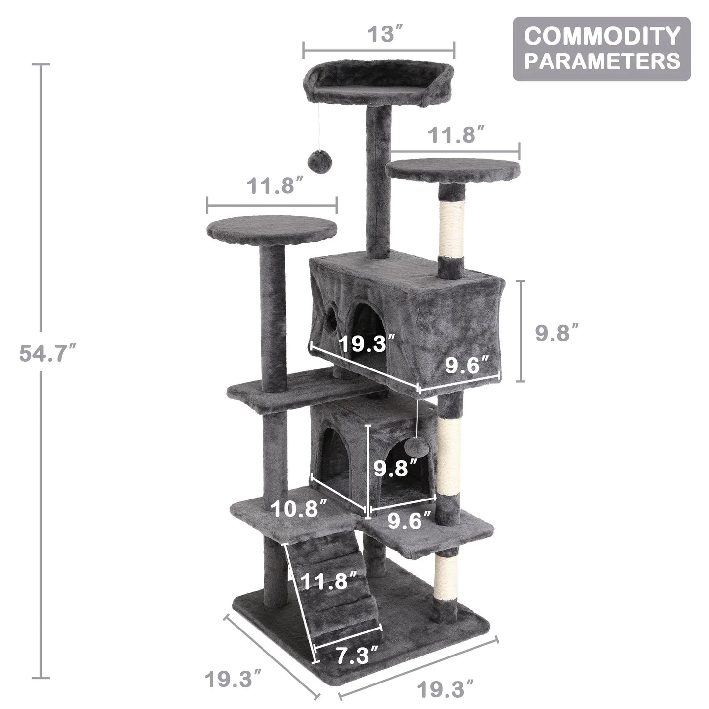 54In Tower, Multi-Level Cat Tower Furniture Activity Center with Platform Scratching Posts Stand House Condo and Toy, Cat Condos for Indoor Cats Kitten Activity Relaxing, Ashy
