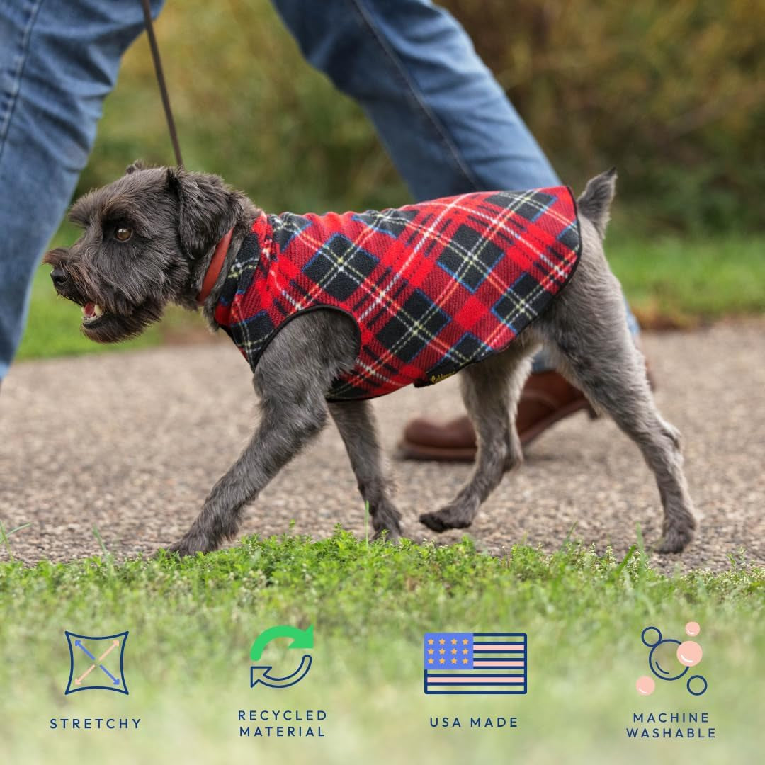 Stretch Fleece Dog Coat, Stretchy Pet Sweater, Machine Washable Pullover for Winter and Fall, Red, 12