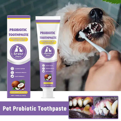 100g Pet Teeth Cleaning Toothpaste For Dog Cat Safe Effective Tartar Remover Breath Freshener Probiotic Paste With Coconut